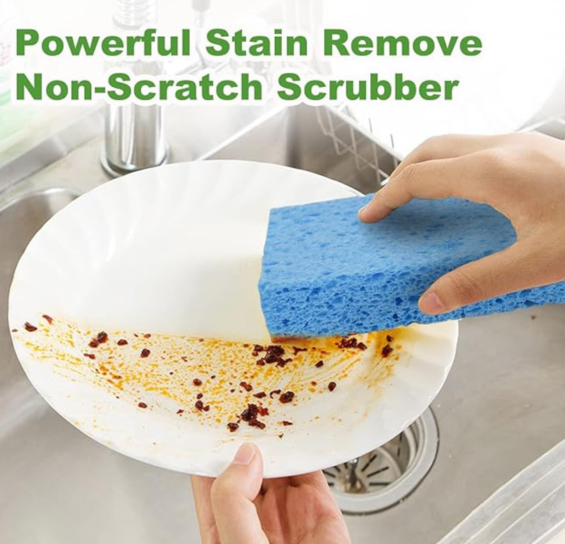 Cellulose Sponges Heavy Duty Scrub Kitchen Dish Non-Scratch Scrubber Clean Wash