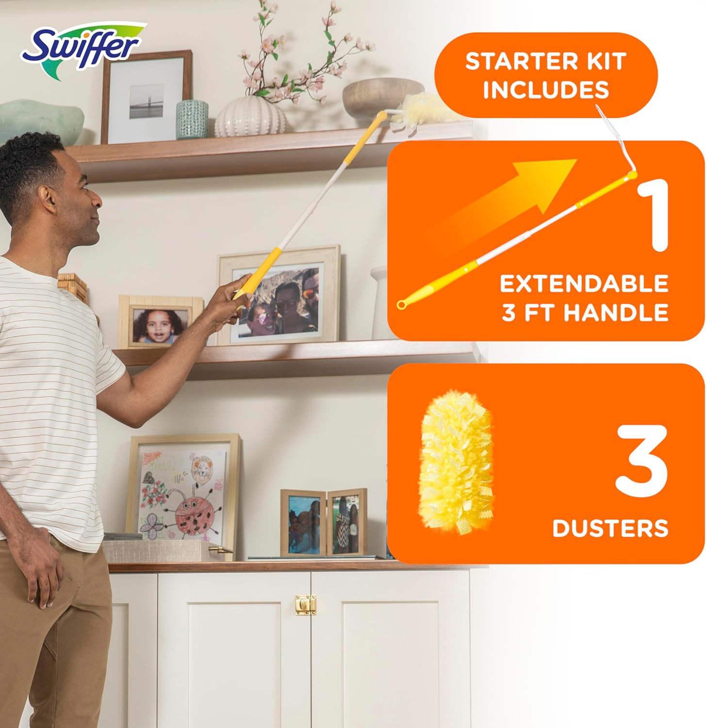 Swiffer Duster Heavy Duty 3 Ft Extendable Handle Starter Kit with 3 Refills