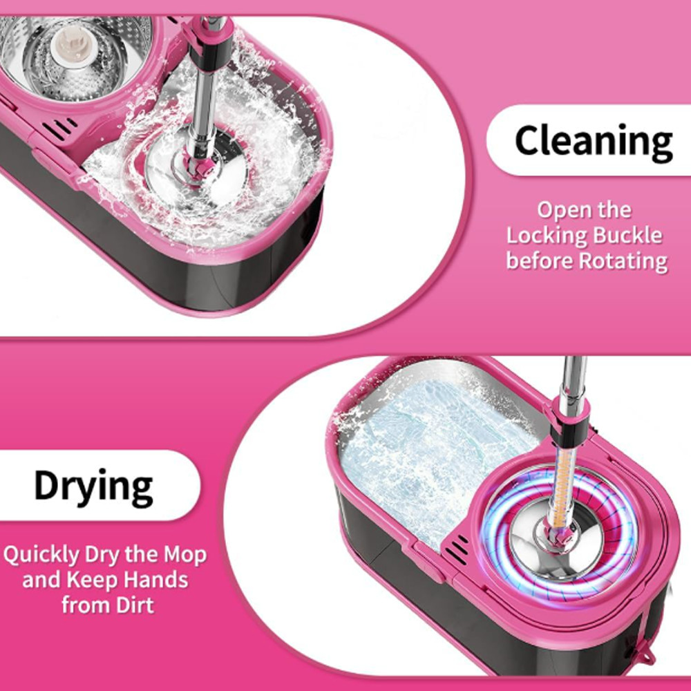 360 Spin Mop Bucket Set Stainless Steel Wringer 2/4/6 Heads Refill