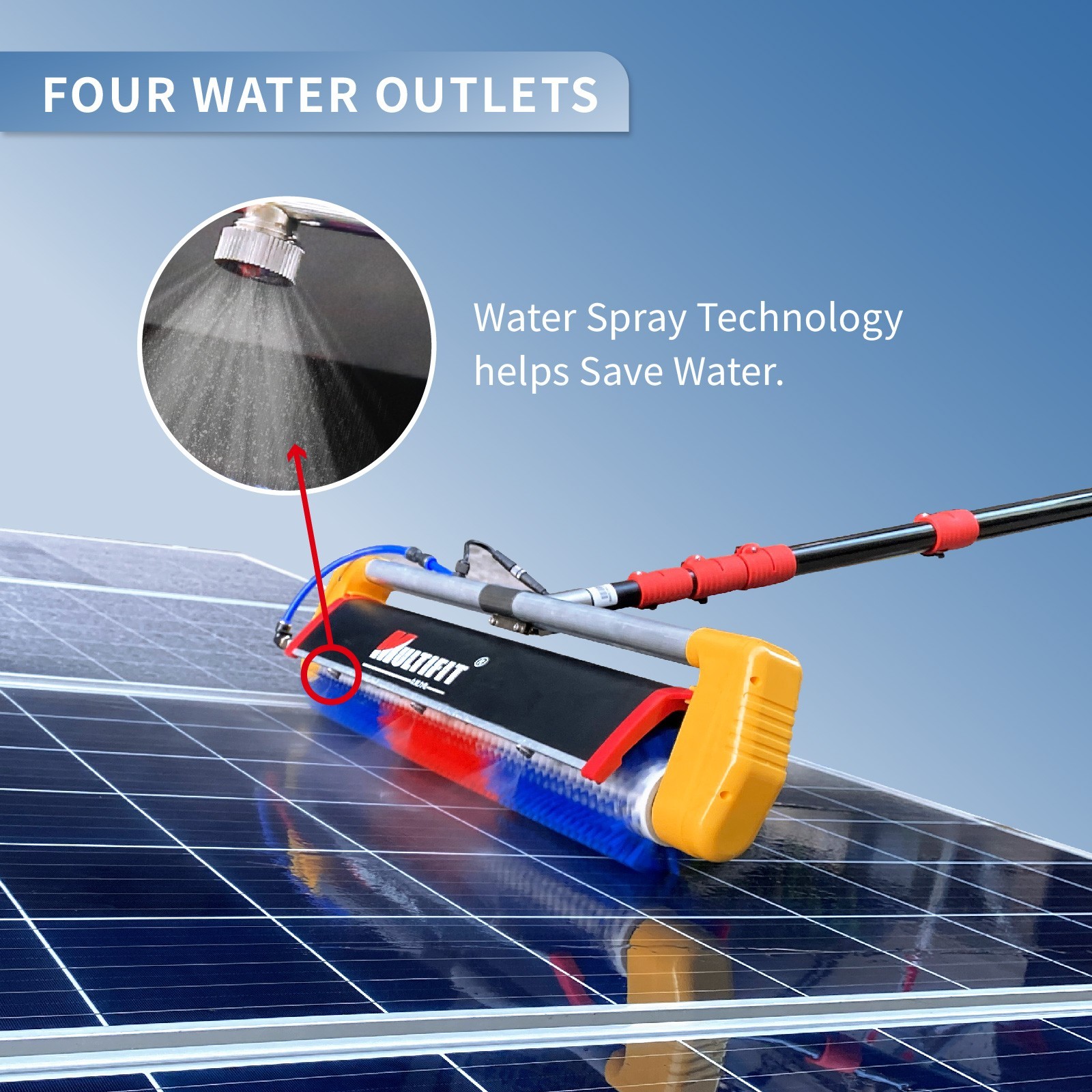 Solar Cleaning Roller Brush-18ft Water Fed Rod 360° forward and reverse rotation