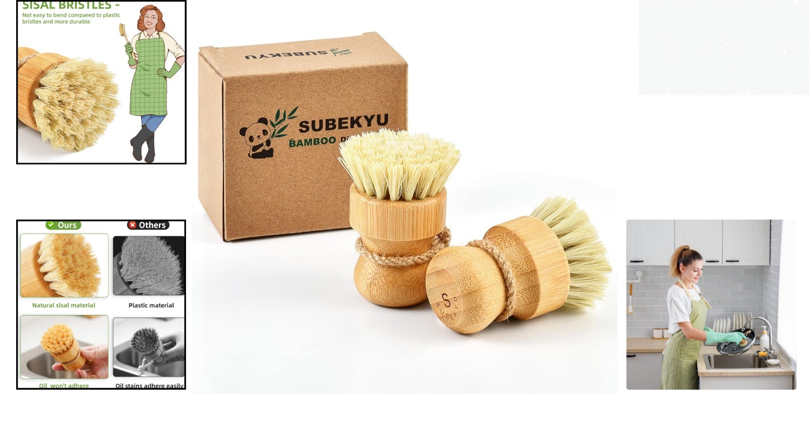 Stylish Bamboo Dish Scrub Brushes with Natural Sisal – Efficient Clean, Set of 2