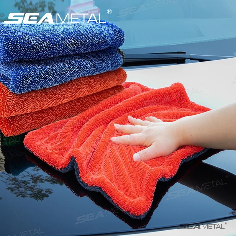 Microfiber Car Drying Towel 15x24in Gray Red Twisted Terry Ultra Absorben
