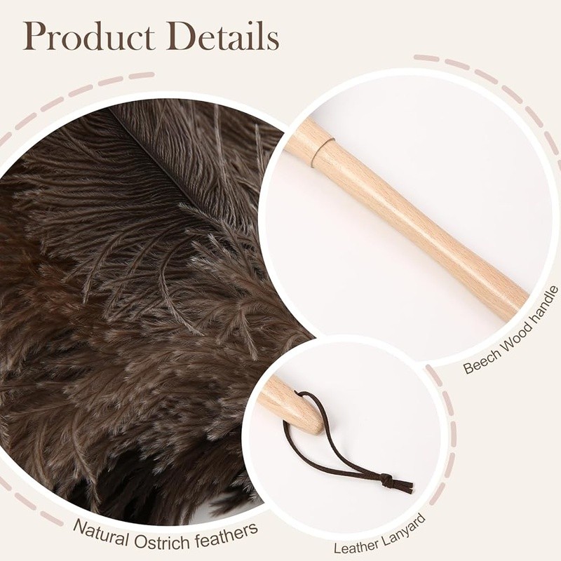 Ostrich Feather Duster Anti-Static Wooden Handle Dust Cleaning Tool Home Office