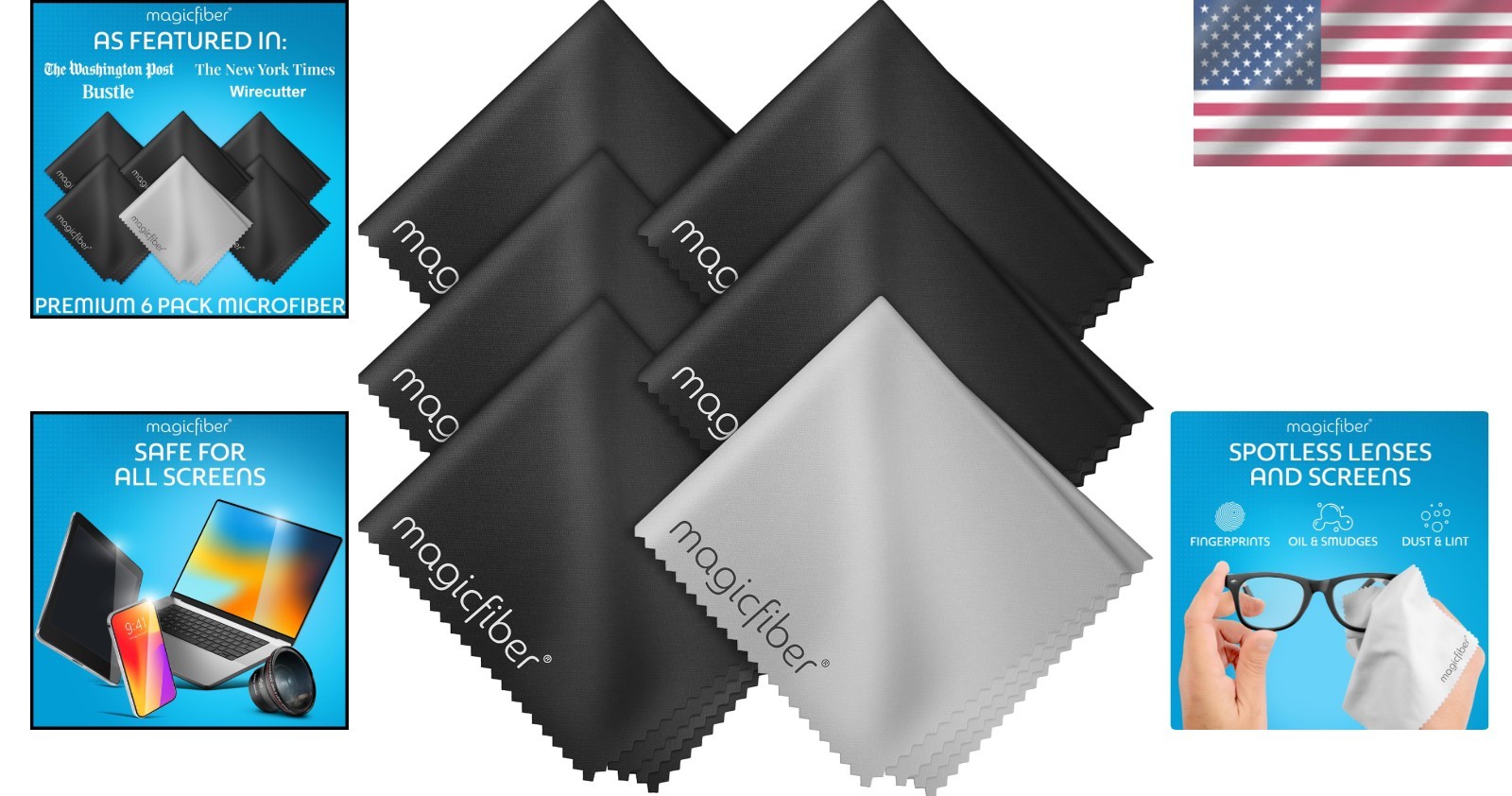 6pk Microfiber Cleaning Cloths – Streak-Free & Scratch-Free Lens Cleaner