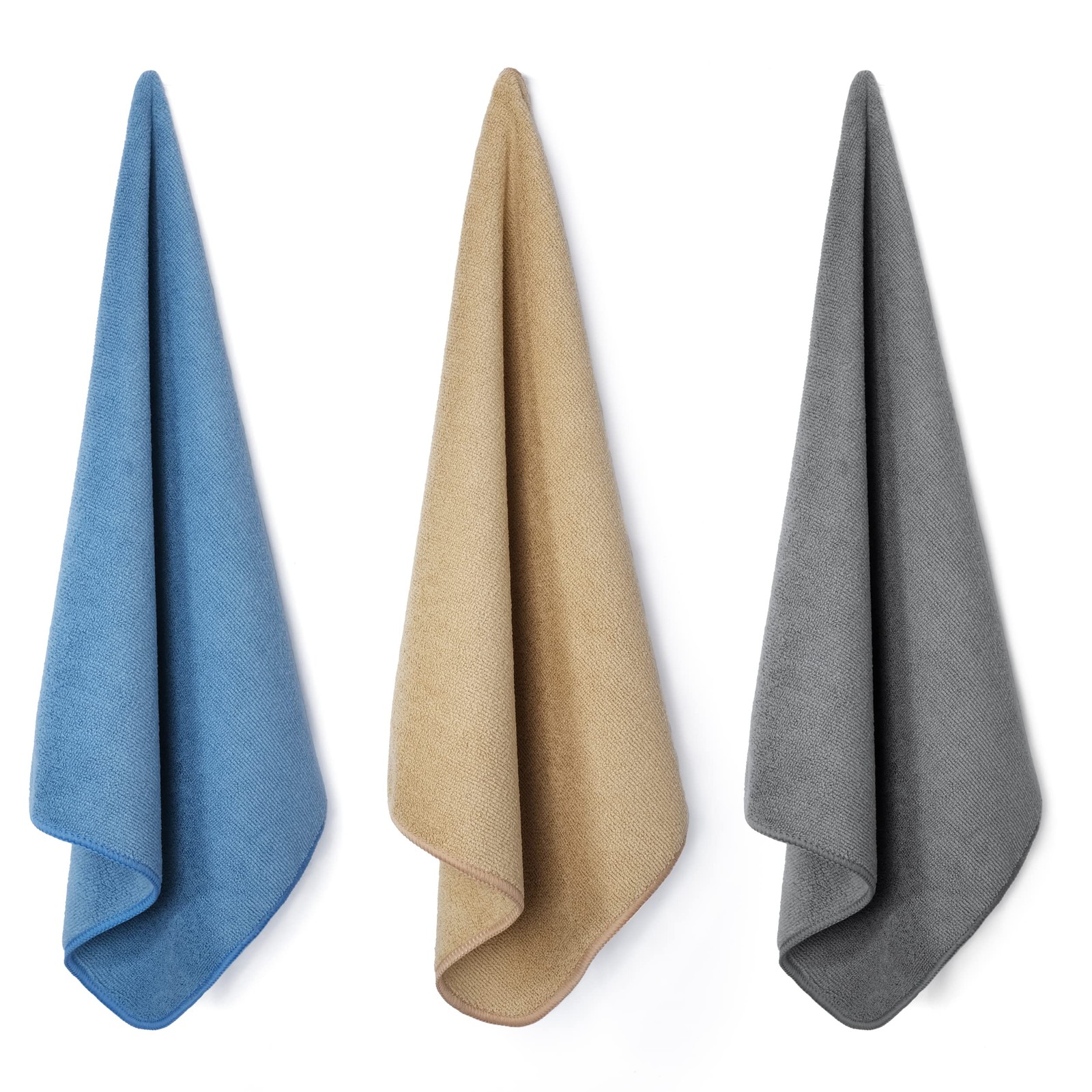 POLYTE Microfiber Cleaning Towel 16×16, 12 Pack Professional, Blue,camel,gray