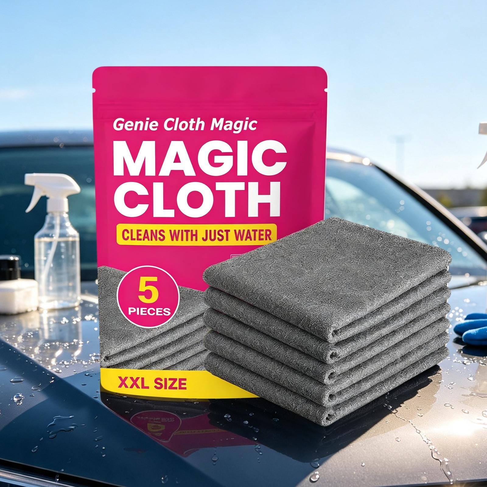 Genie Magic Cleaning Cloth, Lint Free Microfiber Cleaning Cloths, 5 Pieces