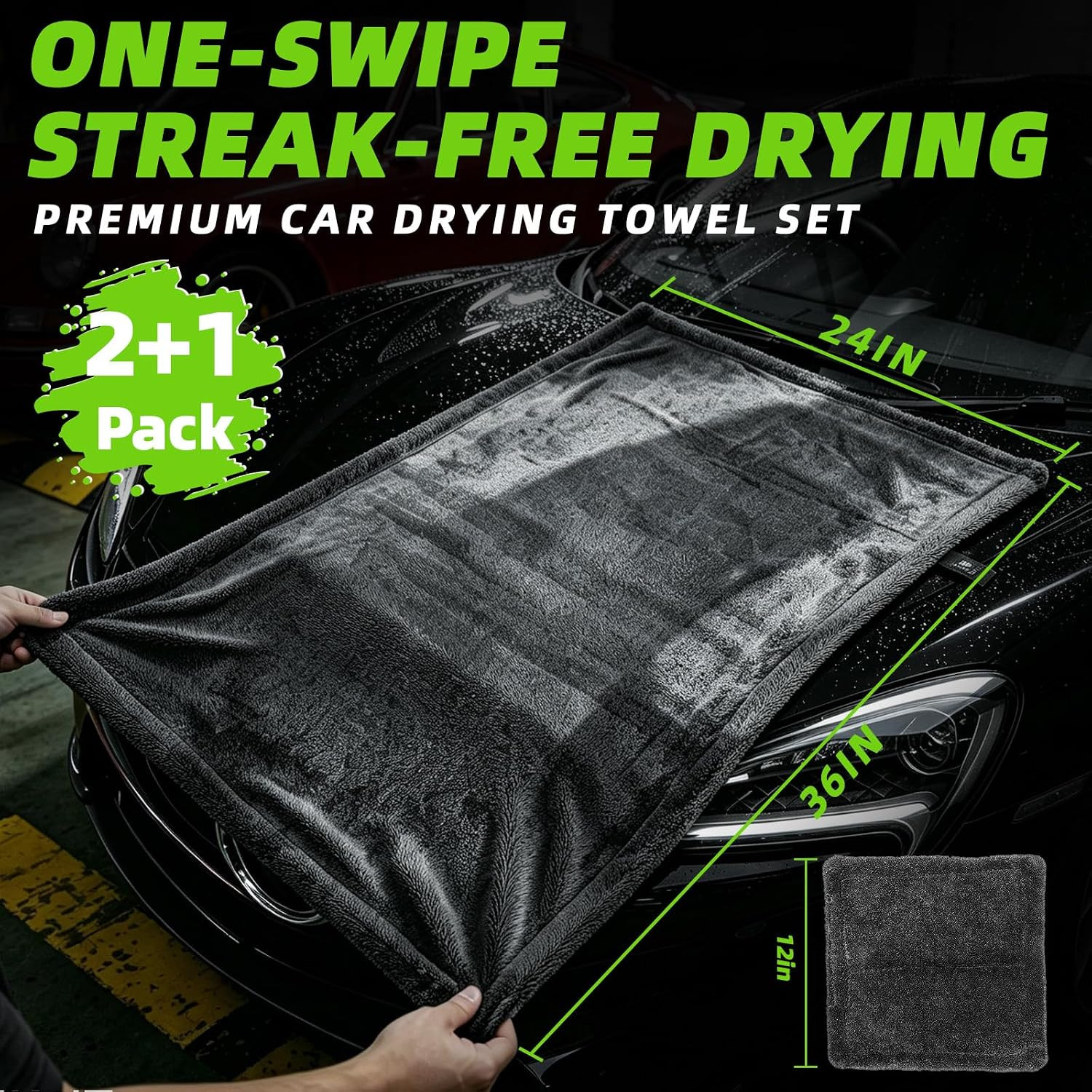 2+1 Pack Car Drying Towels – Microfiber Towels for Cars (36″ X 24″), Ultra-Absor