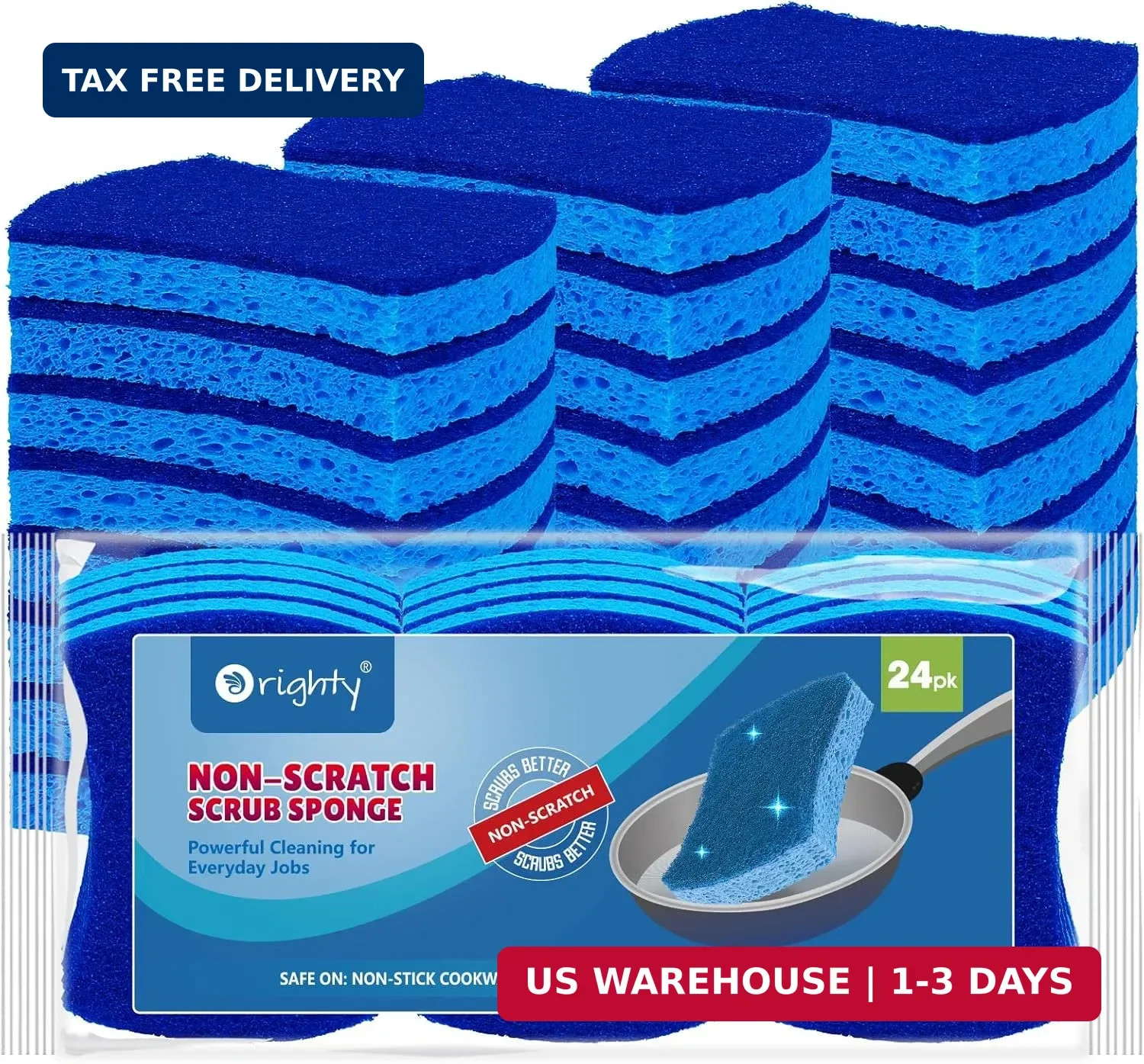 Orighty Non-Scratch Cellulose Scrub Sponges 24 Pack, Kitchen Sponges for Kitchen