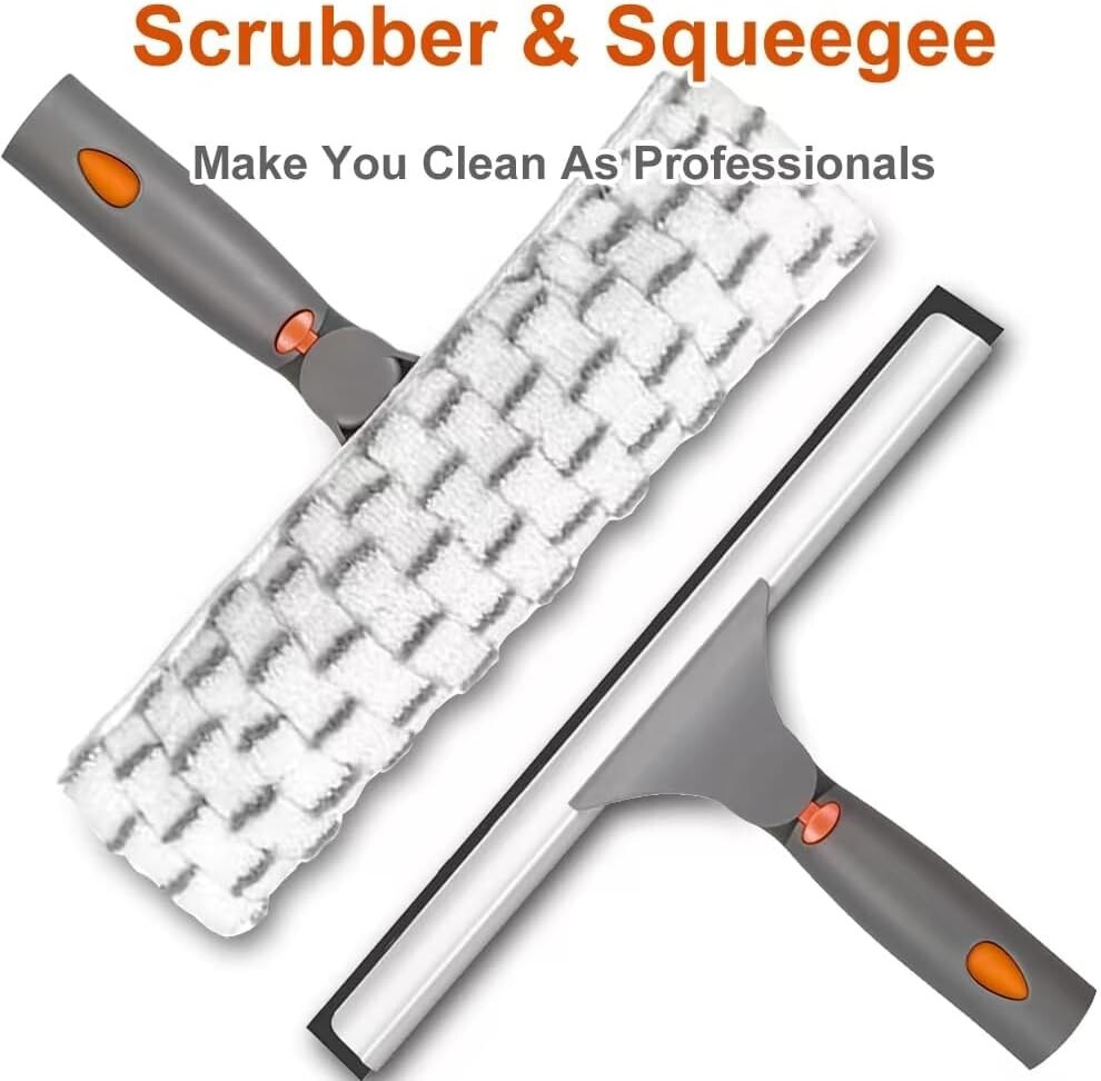 Window Squeegee with Long Handle(59″)with Silicon Squeegee & Mircofiber Scrubber