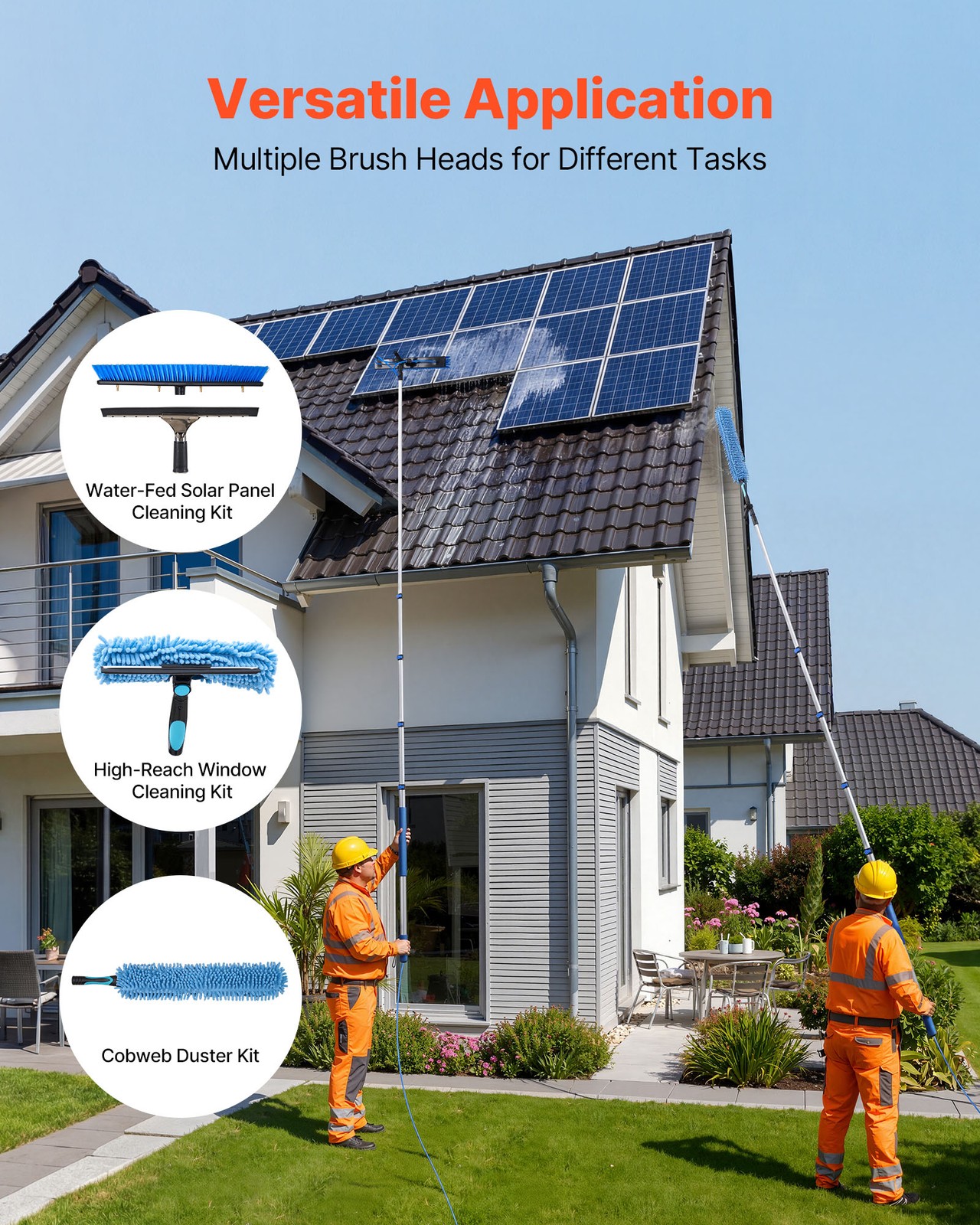 VEVOR Solar Panel Cleaning Kit Water Fed Pole Kit 15 ft with Brush and Squeegee