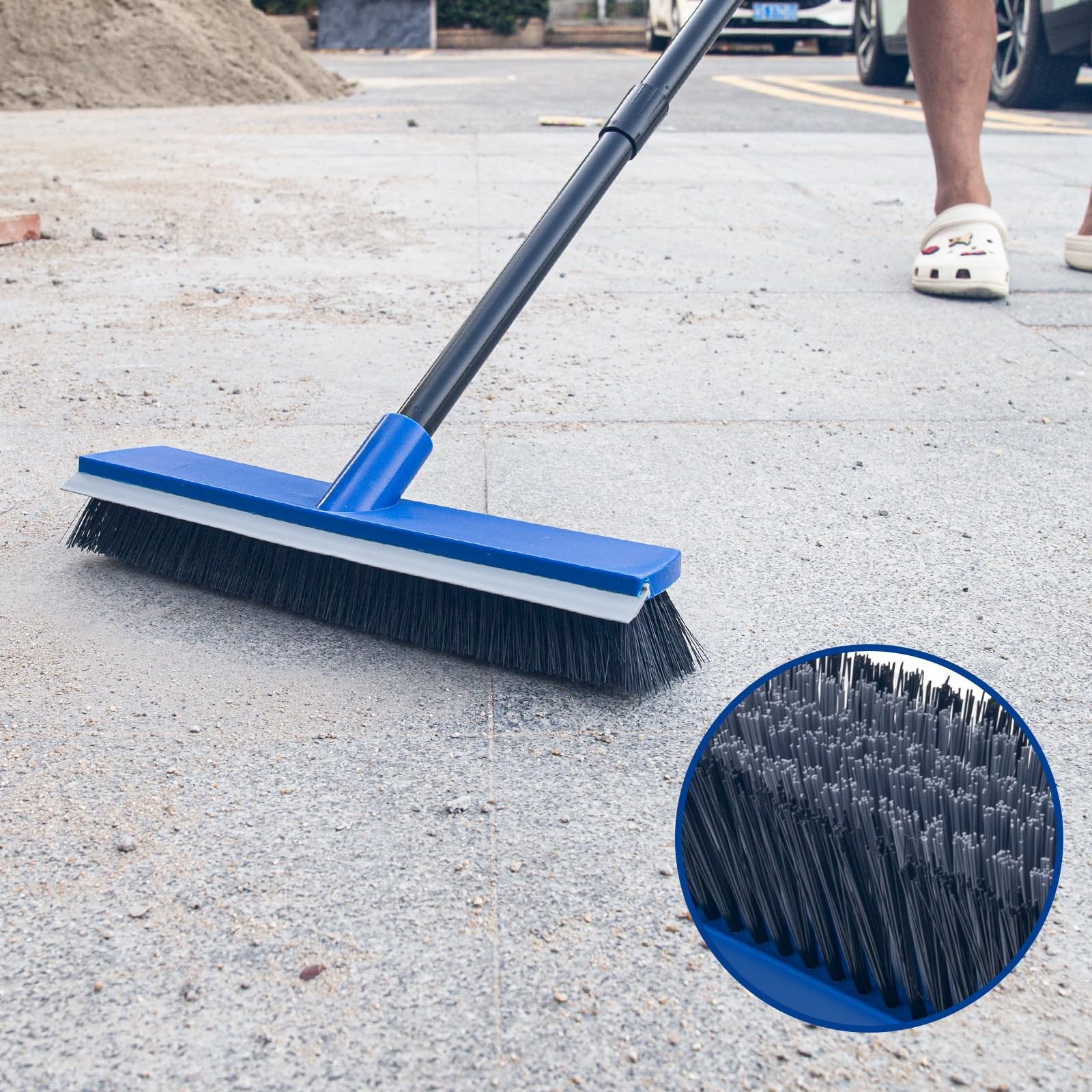 16 Inch 2-in-1 Squeegee Push Broom Outdoor Deck Brush 58″ Long Handle for Pat…