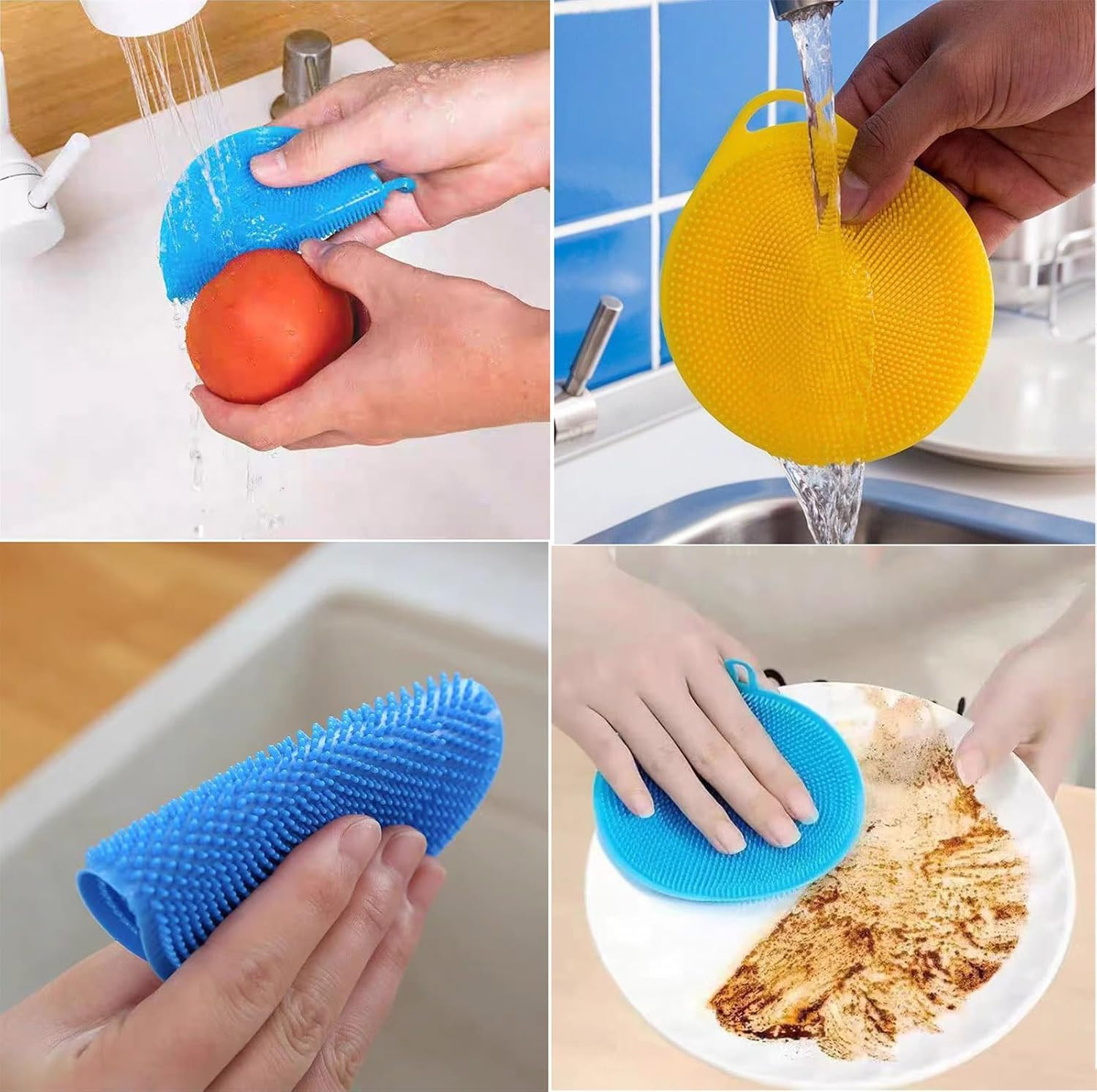 Silicone Dish Scrubber, 12 Count Silicone Sponge Dish Brush, Food Grade BPA