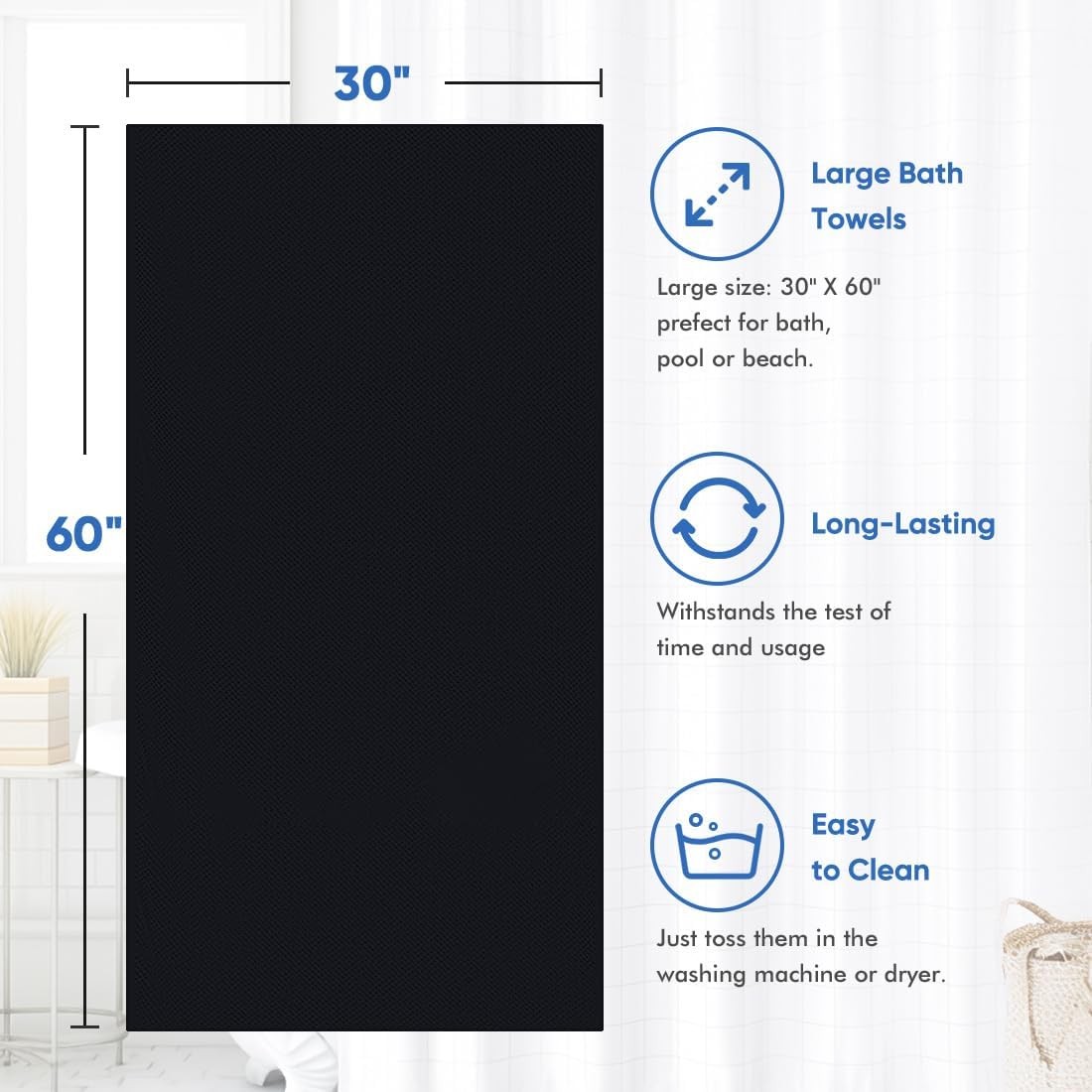 Bath Towel Set Pack of 4, 30 x 60 Inches Large Microfiber Bath Towels, Soft,