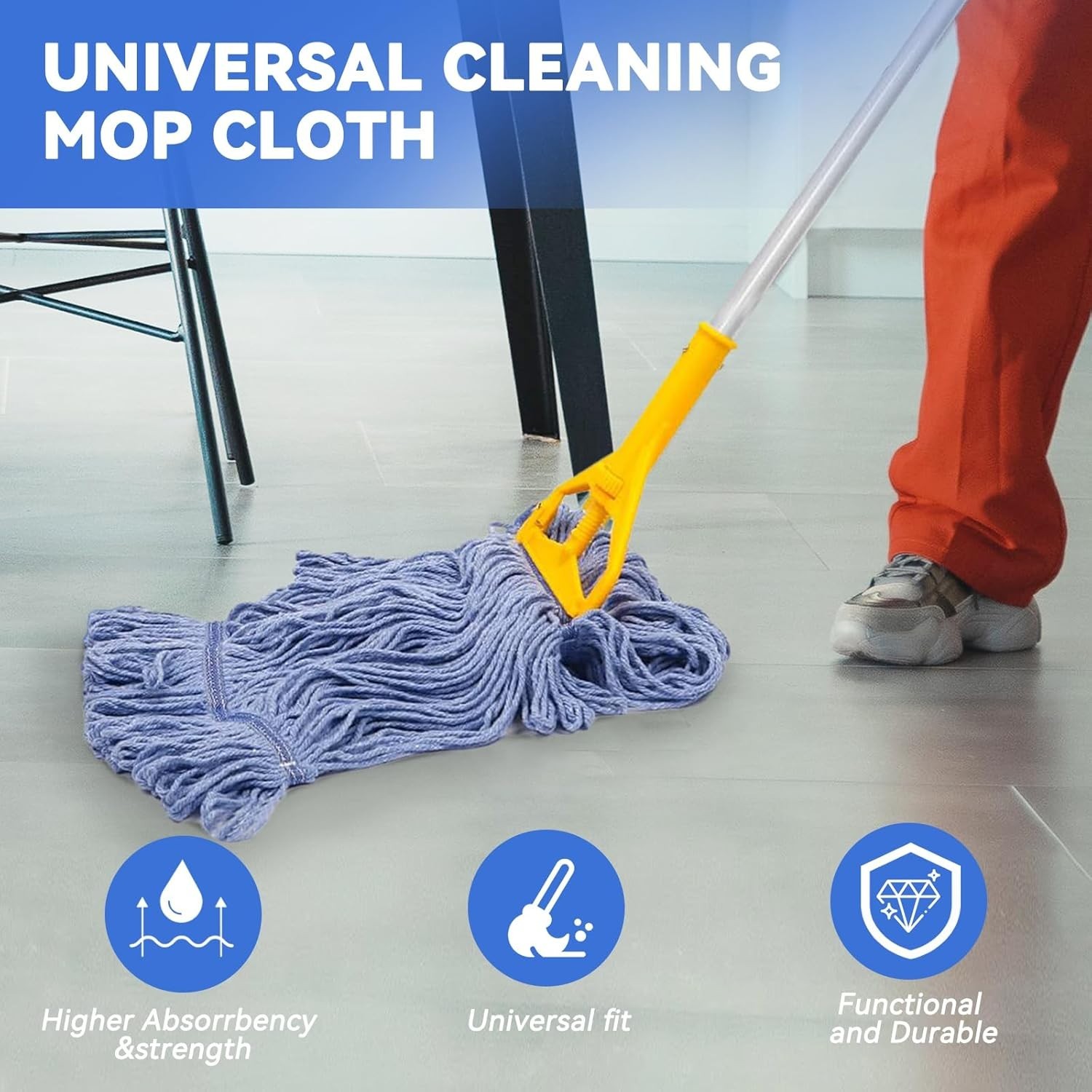 Commercial Heavy Duty Mop Heads Replacement: 1 Pack Industrial Wet Mop Head f…