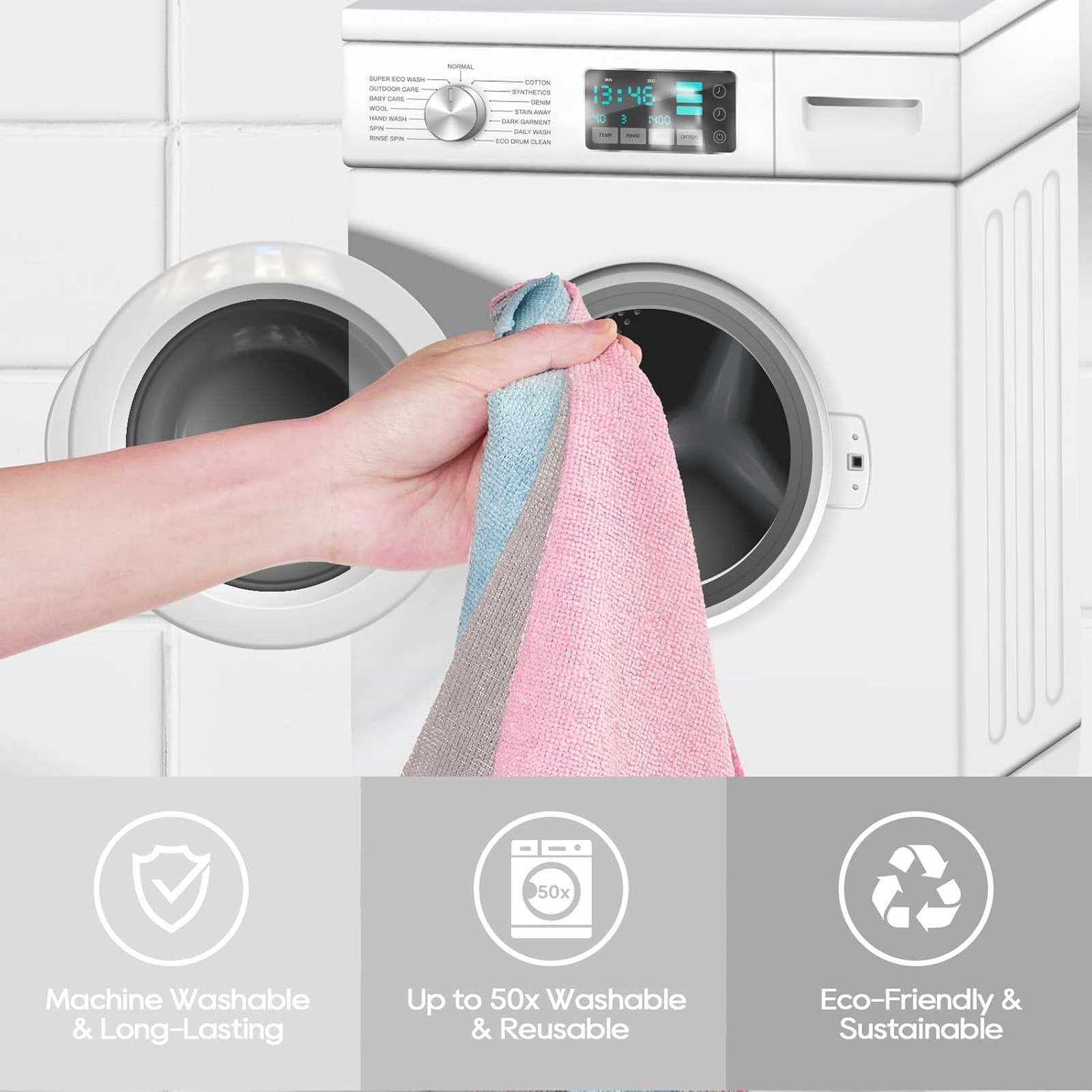 Microfiber Cleaning Cloth Roll 90 Pack 12×12 Inches Tear Away Reusable Washable