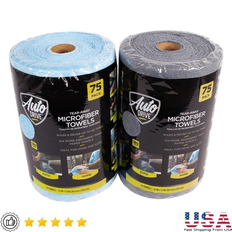 75 Count Tear Away Microfiber Towels Roll Absorbent Cleaning Cloths Lint Free US