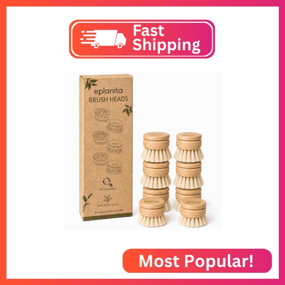 eplanita Replacement Brush Heads (Pack of 8) for Bamboo Dish Brush, Sisal Bristl