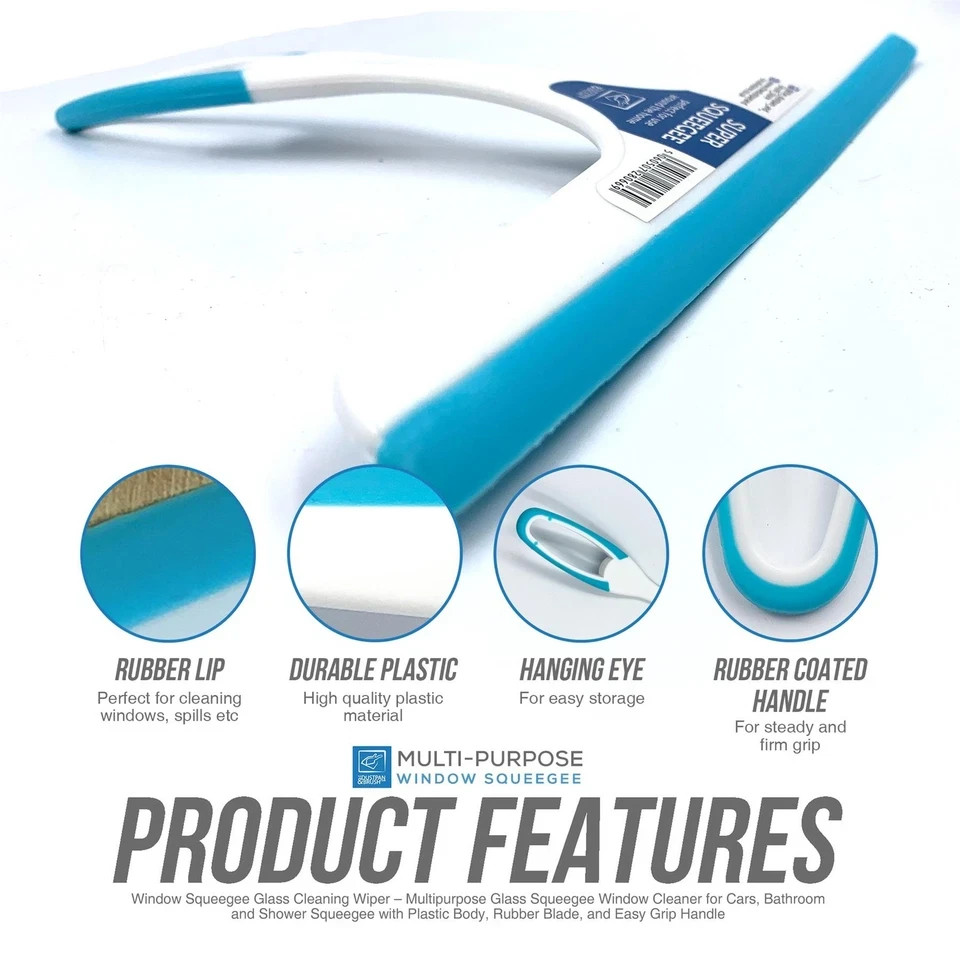 Window Squeegee 25cm Shower Glass Cleaner Wiper Blue White Grip Tool