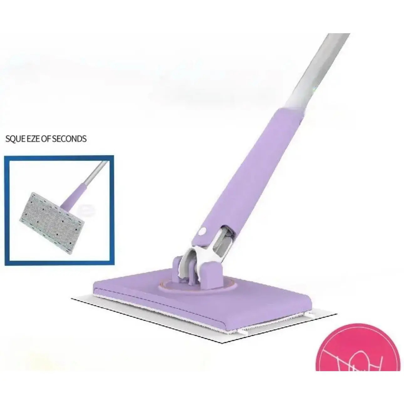 Flat Mop Metal Handle Plastic Head 90cm Purple White 16x8cm