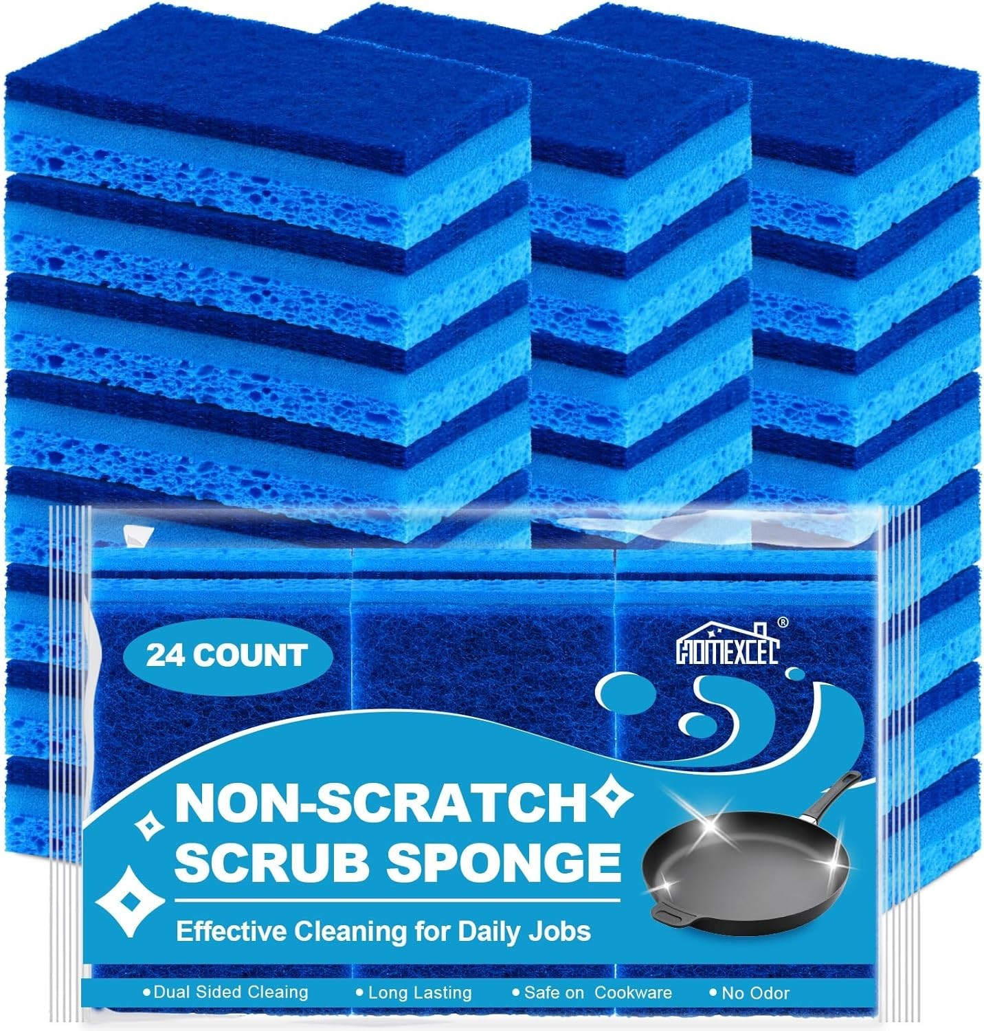 Durable Non-Stick Cookware Safe Sponges – 24 Pack, Ideal for Effortless Cleaning
