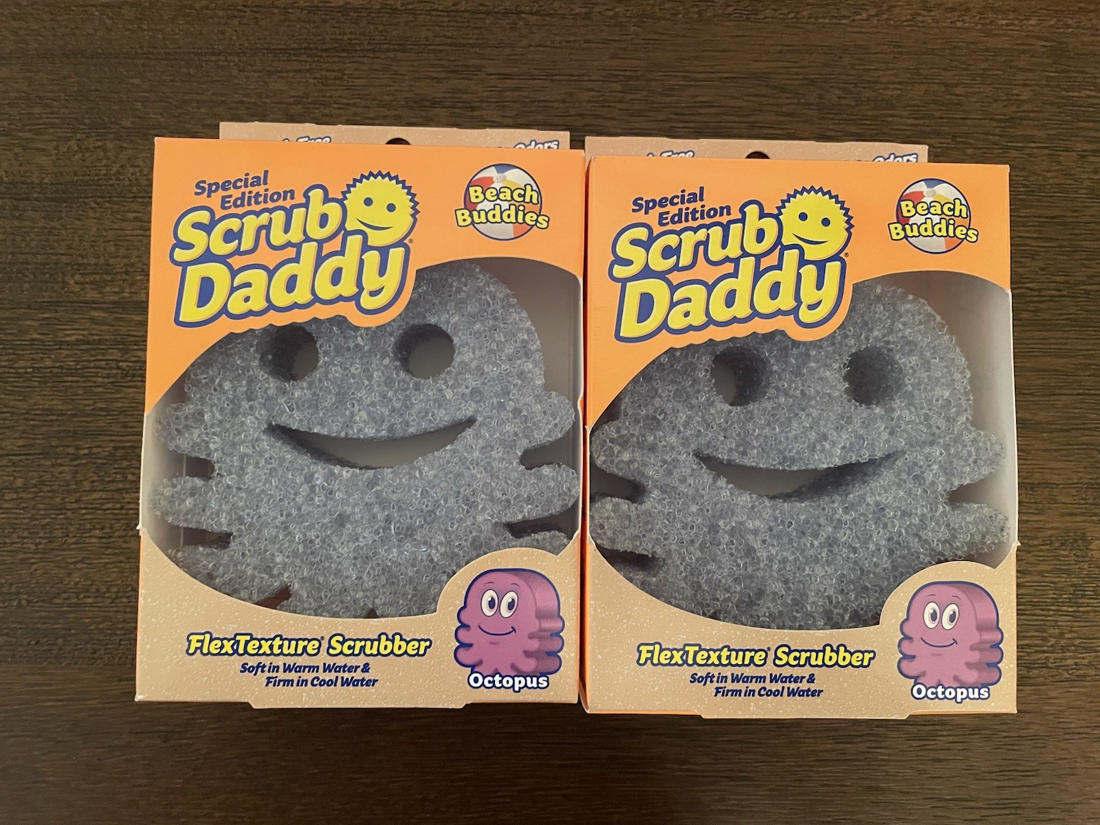 TWO Scrub Daddy Beach Buddies Purple Octopus Summer Edition FlexTexture Scrubber