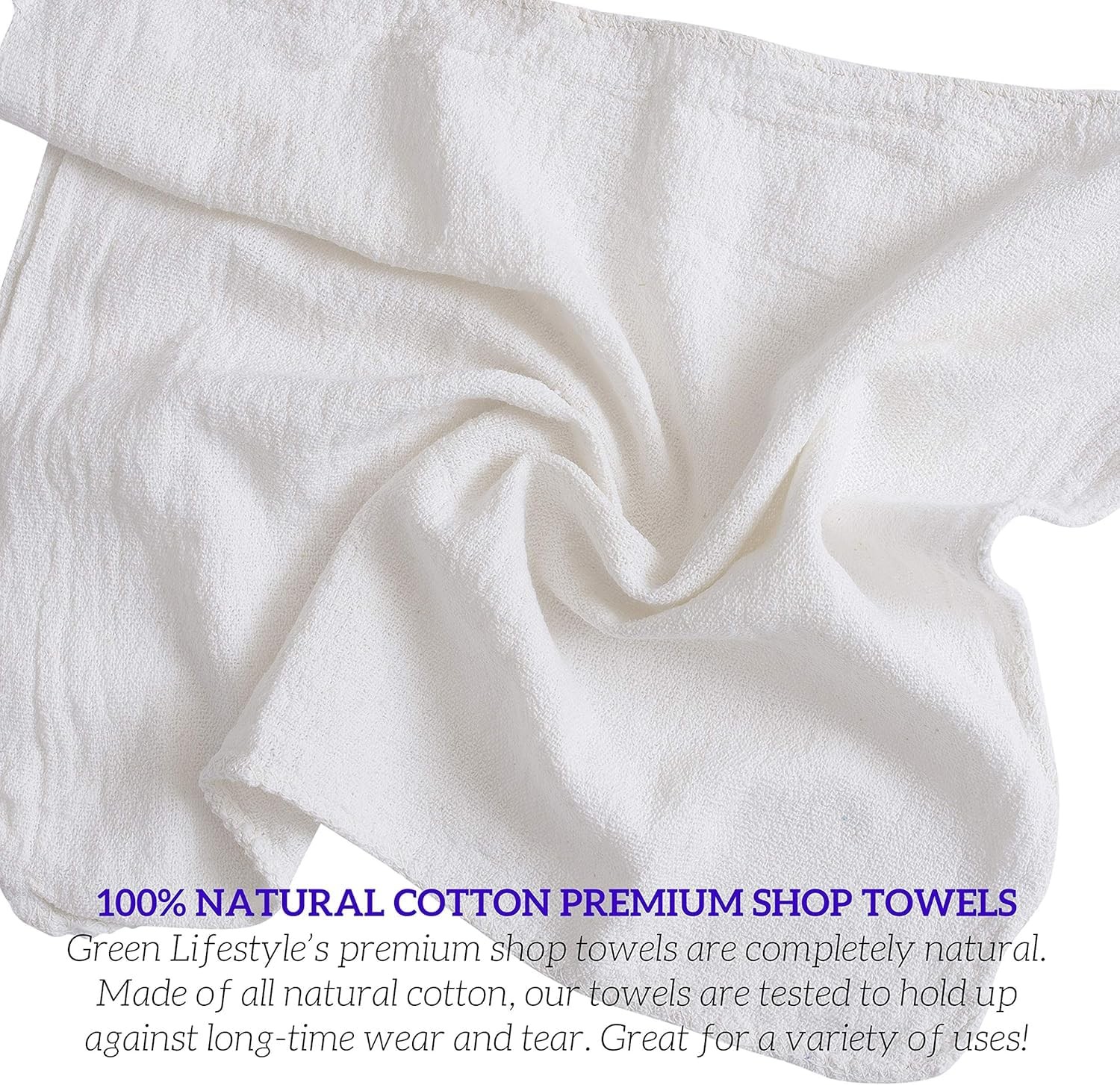 Shop Towels 12″ x 14″ 150 Pack – White Cotton Shop Towels, Cleaning Rags Bul