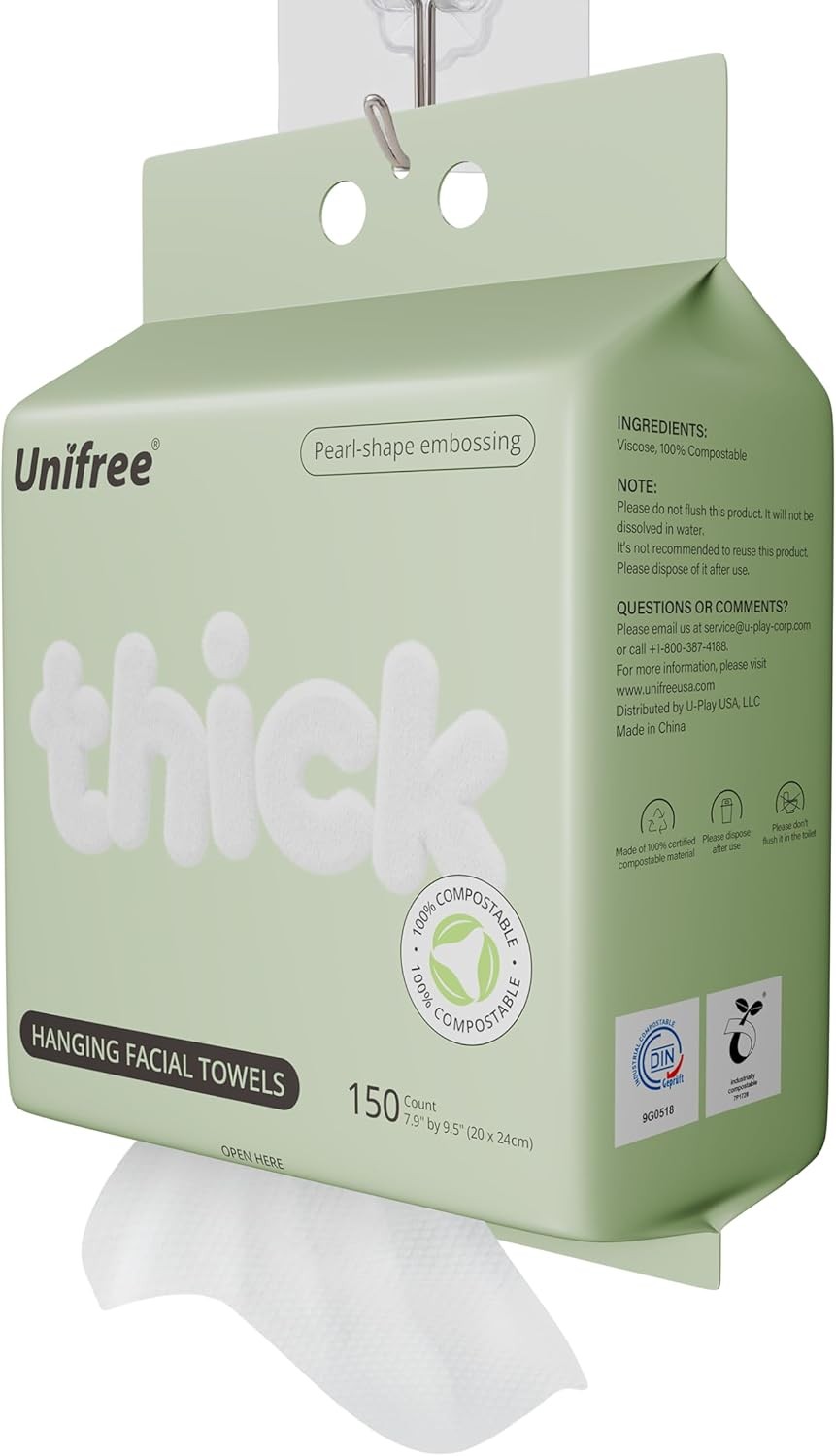 Unifree Large Facial Towels | Disposable Dry Wipes with Hangable Design |