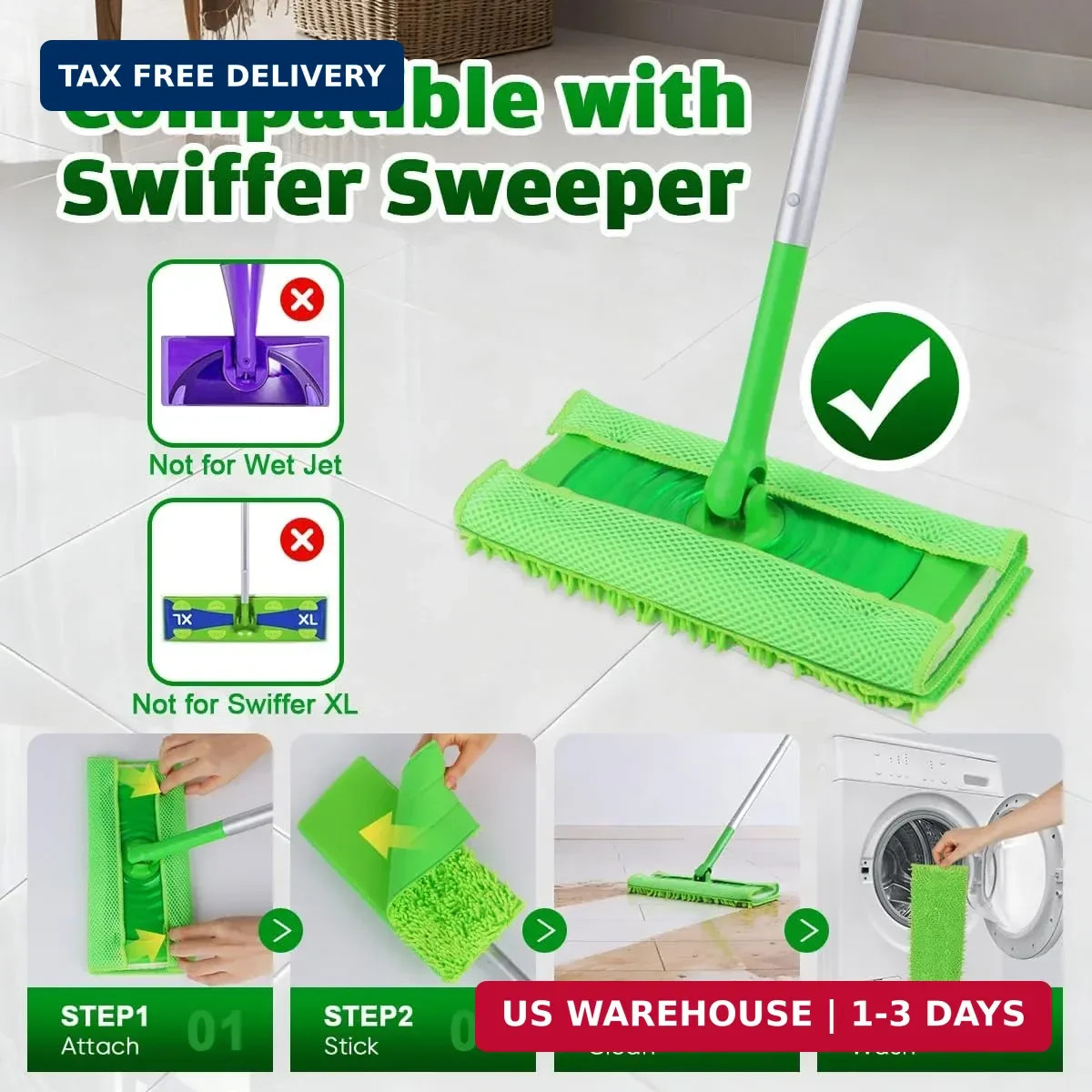 UNIMADE Reusable Microfiber Mop Pads Compatible with Swiffer Sweeper – 6 Replace