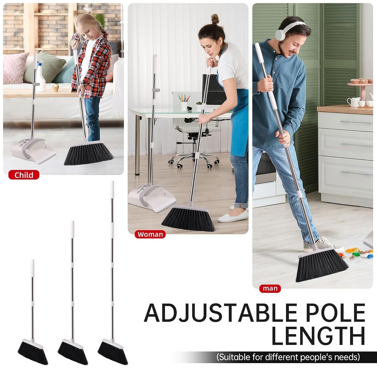 OPTTIDI Broom and Dustpan Combo Set for Indoor Outdoor Cleaning