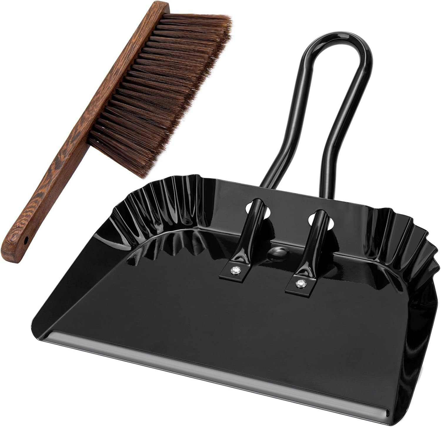 17In Extra Large Dust Pan and Brush Set,Commercial Heavy-Duty Dust Pans and Wood