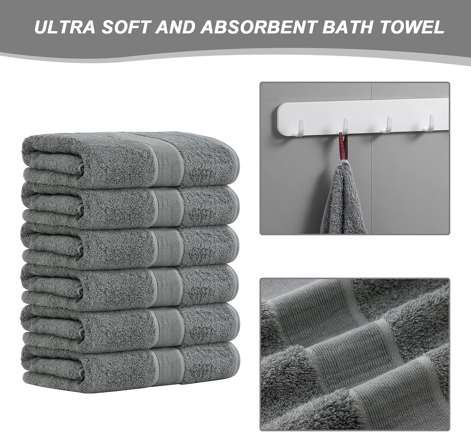 Bath Towels, 27x54inch – Natural, Ultra Absorbent Towels for Bathroom, Travel,