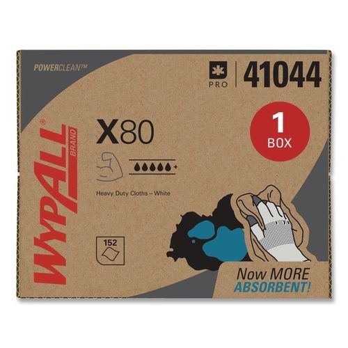 WypAll Power Clean X80 Cloths, HYDROKNIT, BRAG Box, 11.1×16.8, White, 152/Carton