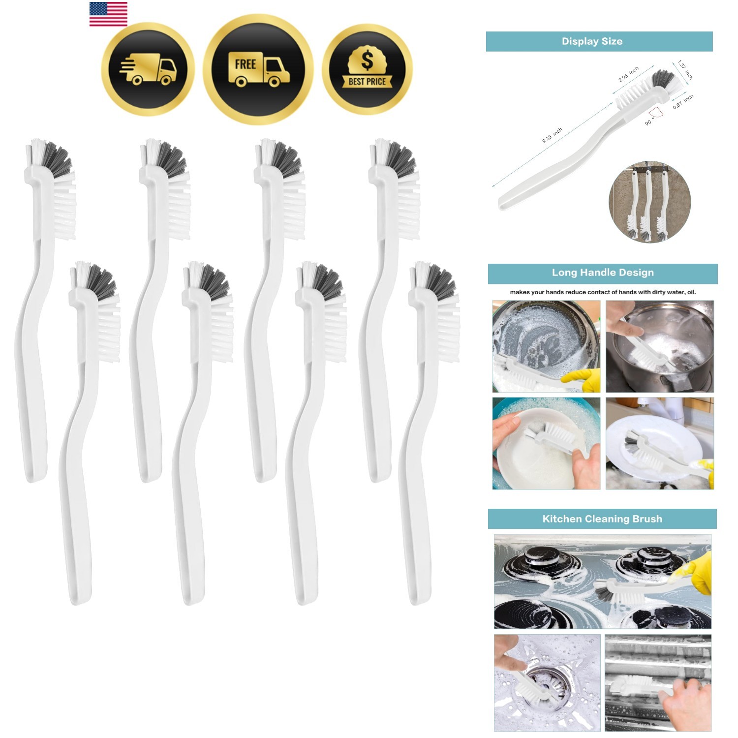 8 Pcs Dish Brush Bottle Bathroom Scrub Brushes Kitchen Cleaning Brush Right A…