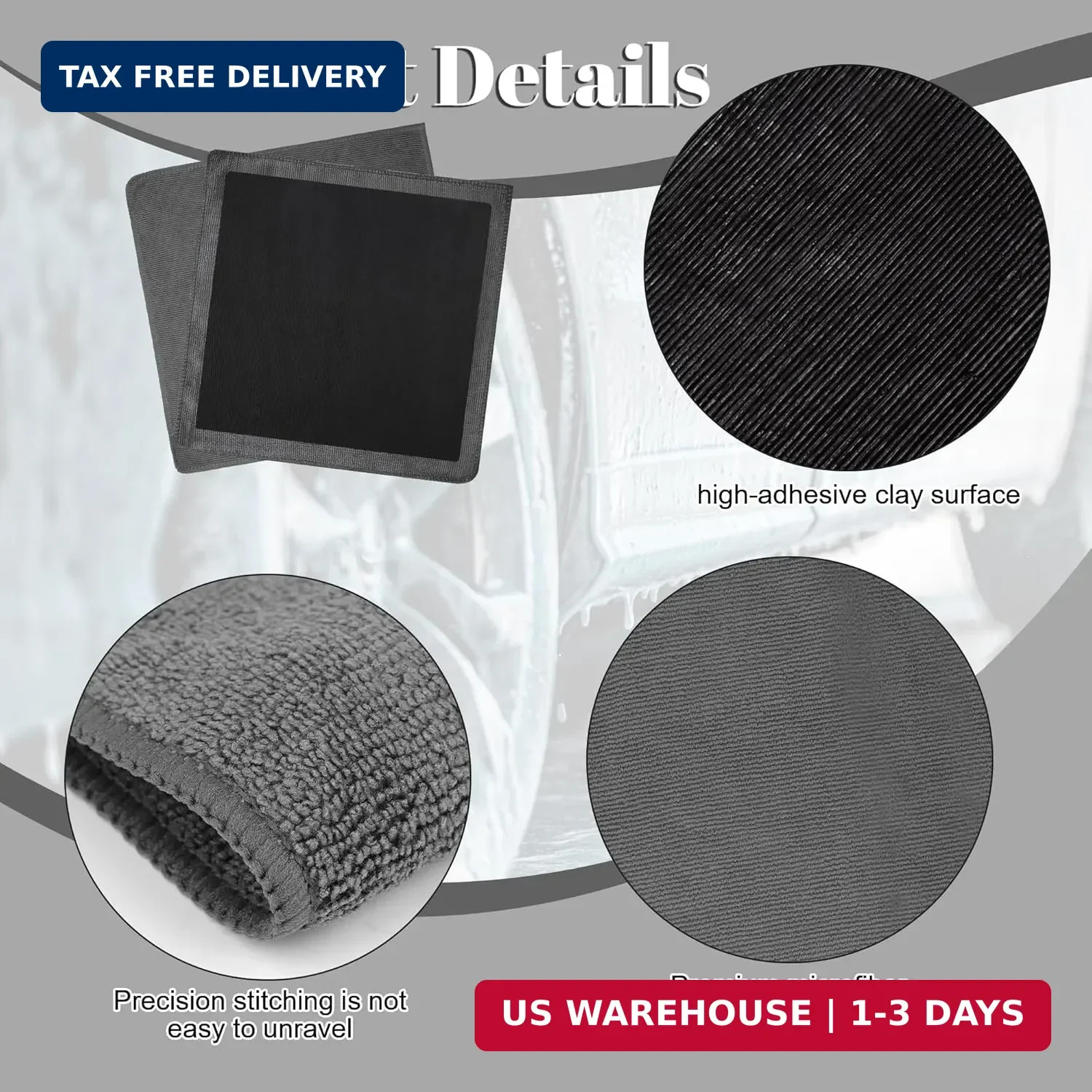 2 Pack Clay Towel 12 x 12 Inch, Gray Clay Bar Towel for Detailing | Clay Deconta