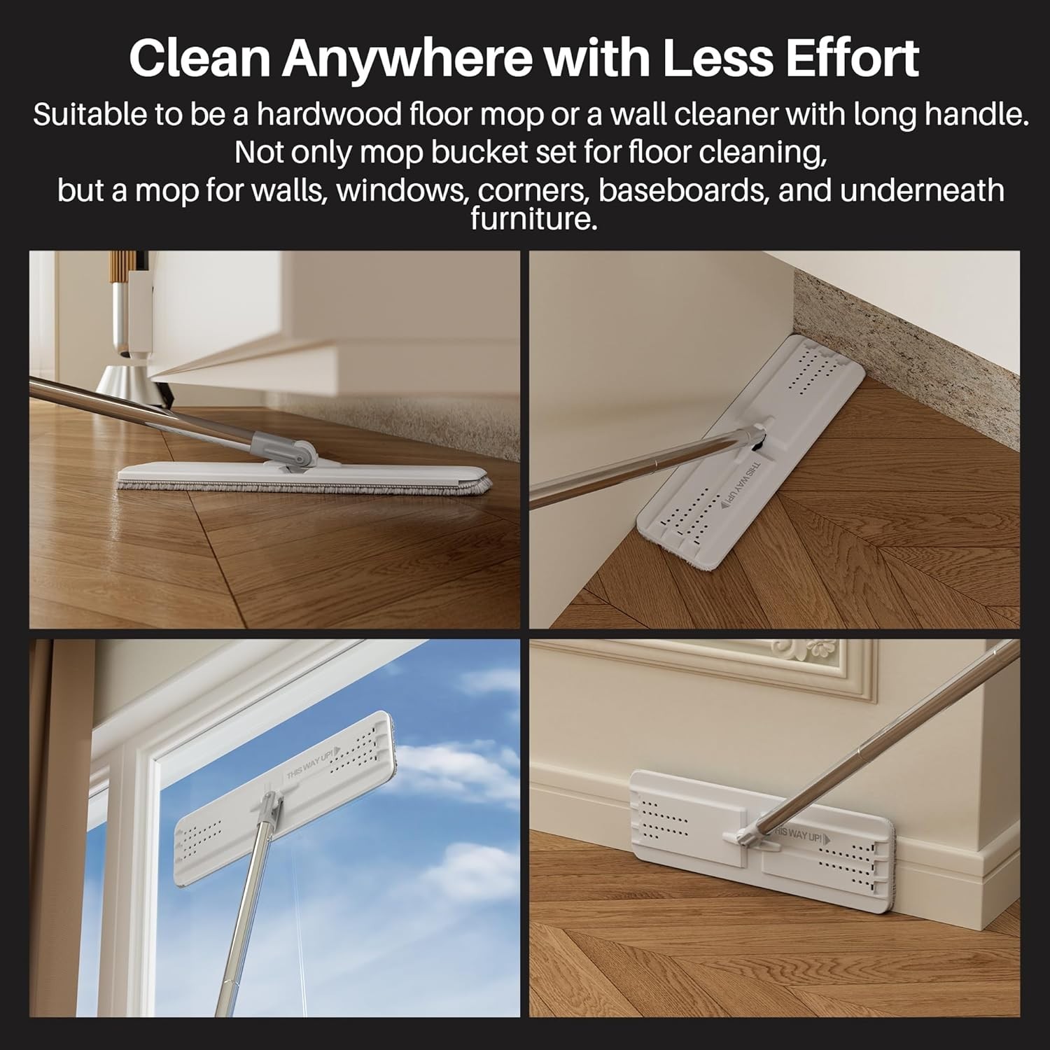 Simplified Mopping with Adjustable Stainless Steel Handle//