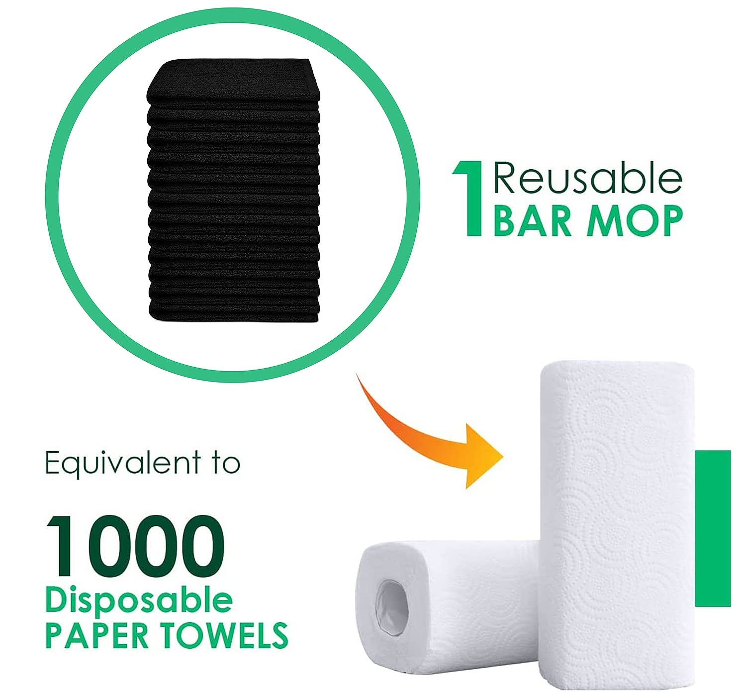ZUPERIA Bar Mop Kitchen Towels – Pack of 12 (16″x19”) 12 16″x19″, Black