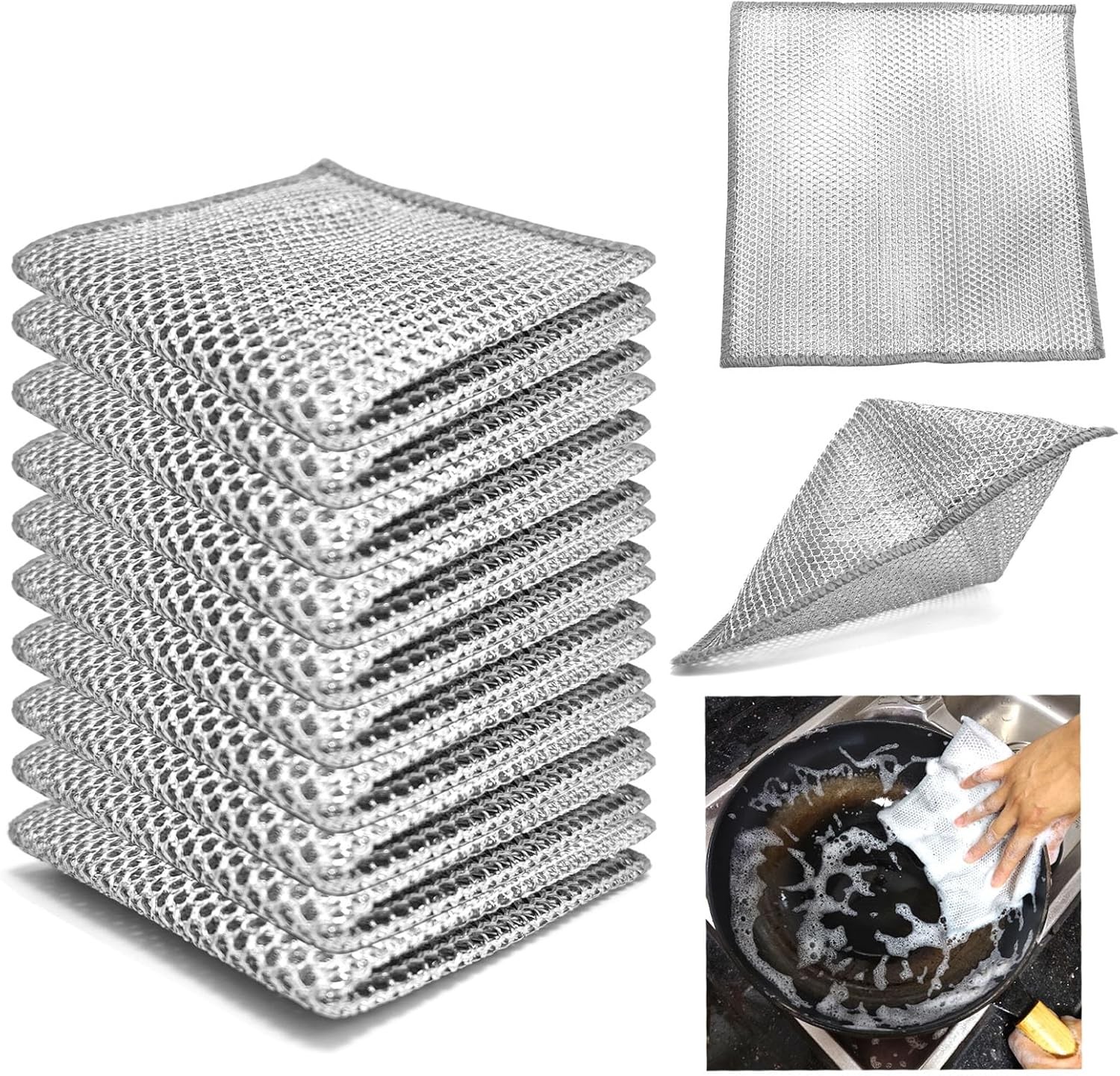 Double layer metal wire scratch free cloth dry & wet dual-purpose metal wire
