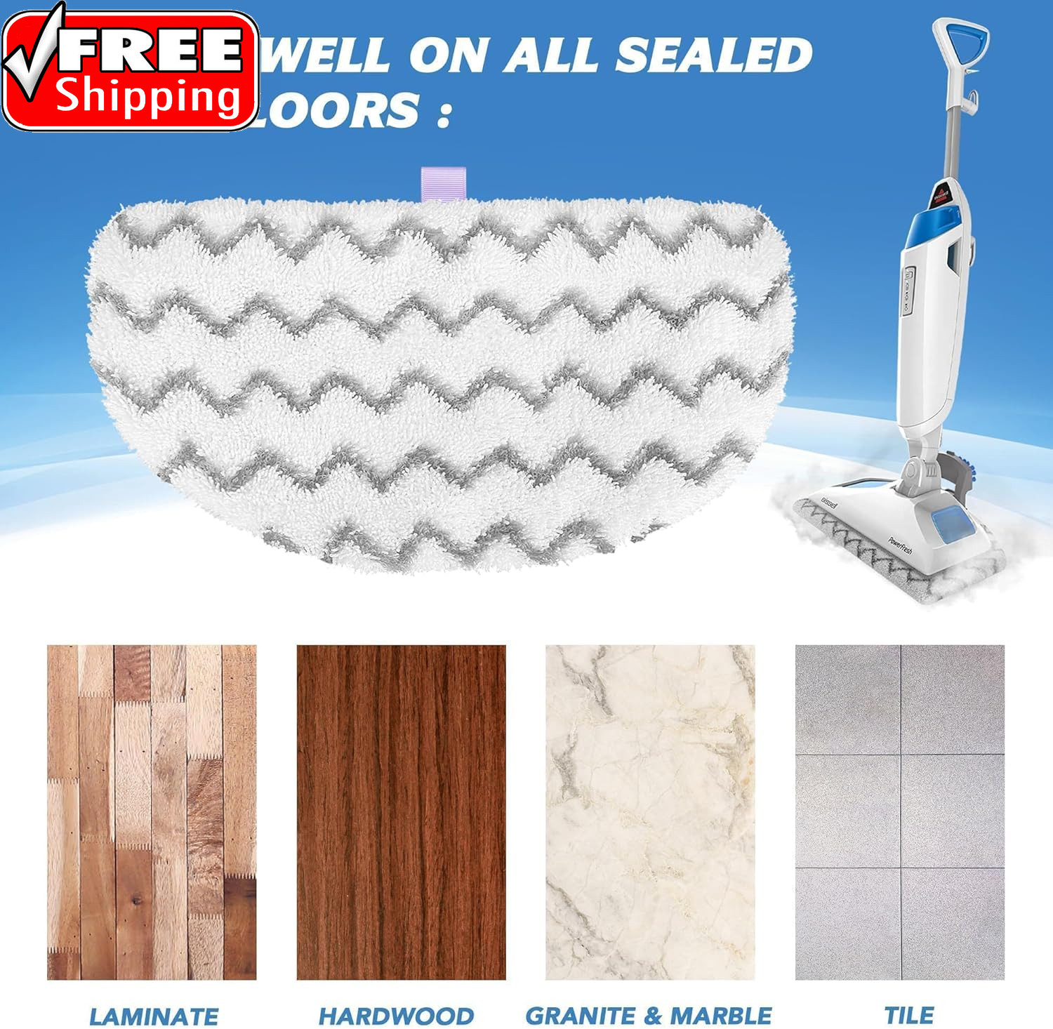 4 Pack Powerfresh Replacement Steam Mop Pads Compatible with Bissell Powerfresh