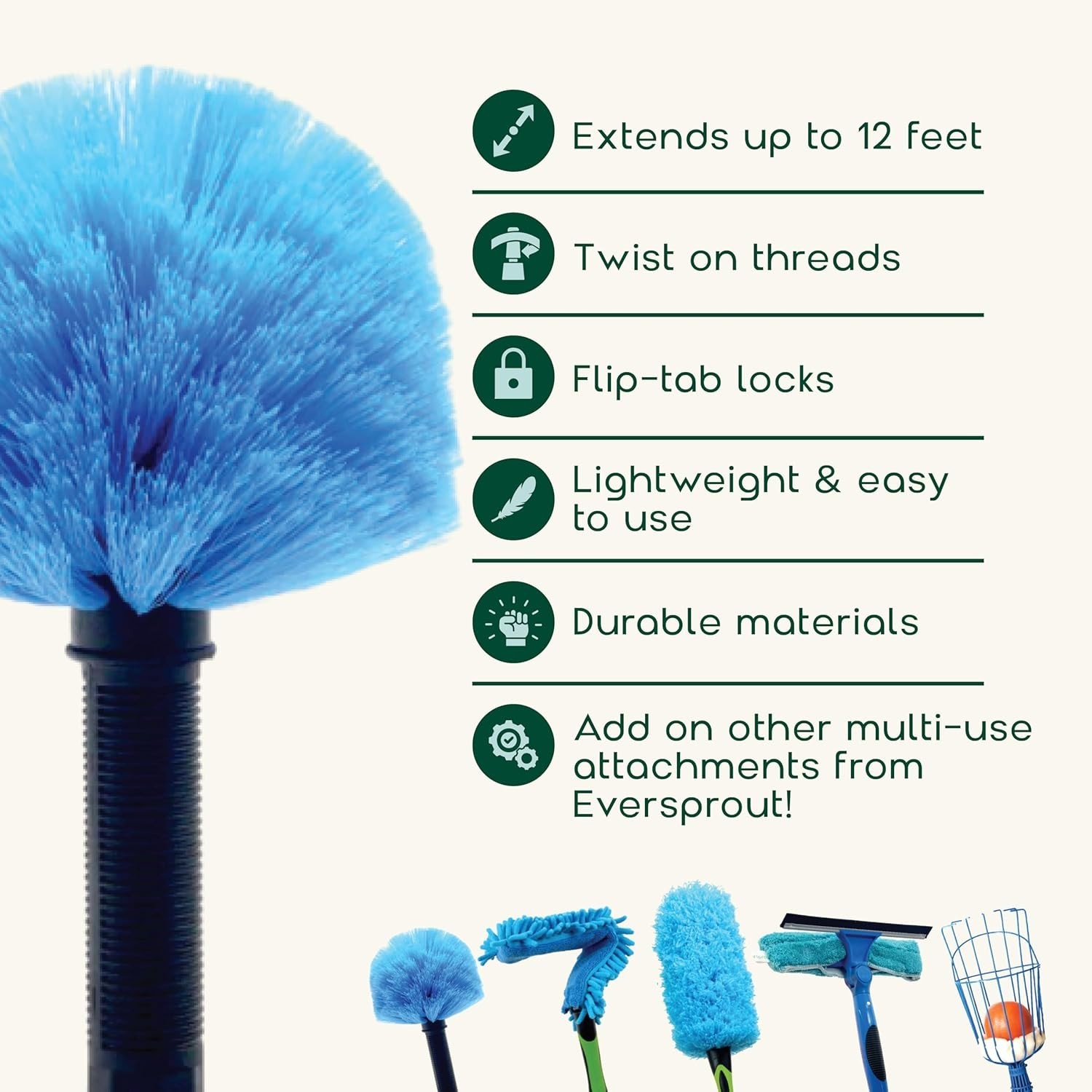 Telescoping Duster Extension Pole Cobweb Cleaner for Ceiling Walls Outdoors