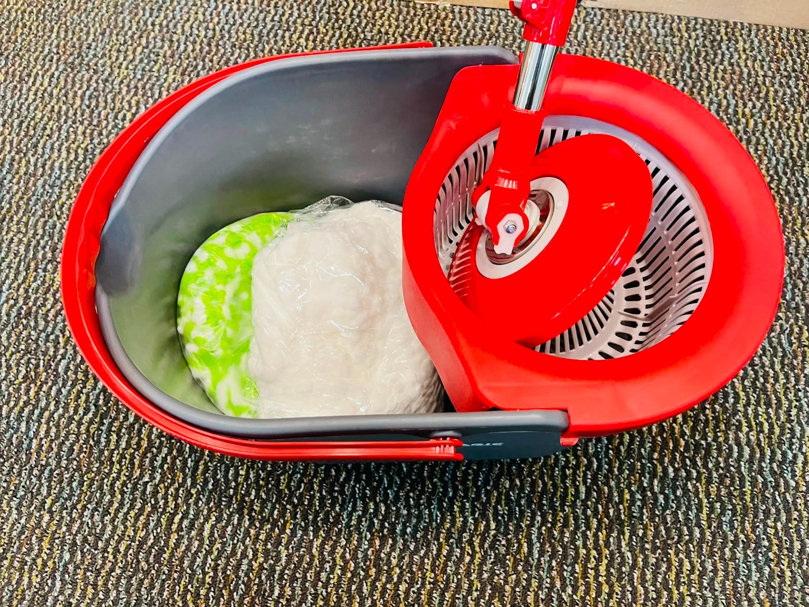 Simpli-Magic Spin Mop Bucket Replacement Bucket with Built-In Wringer Gray/Red