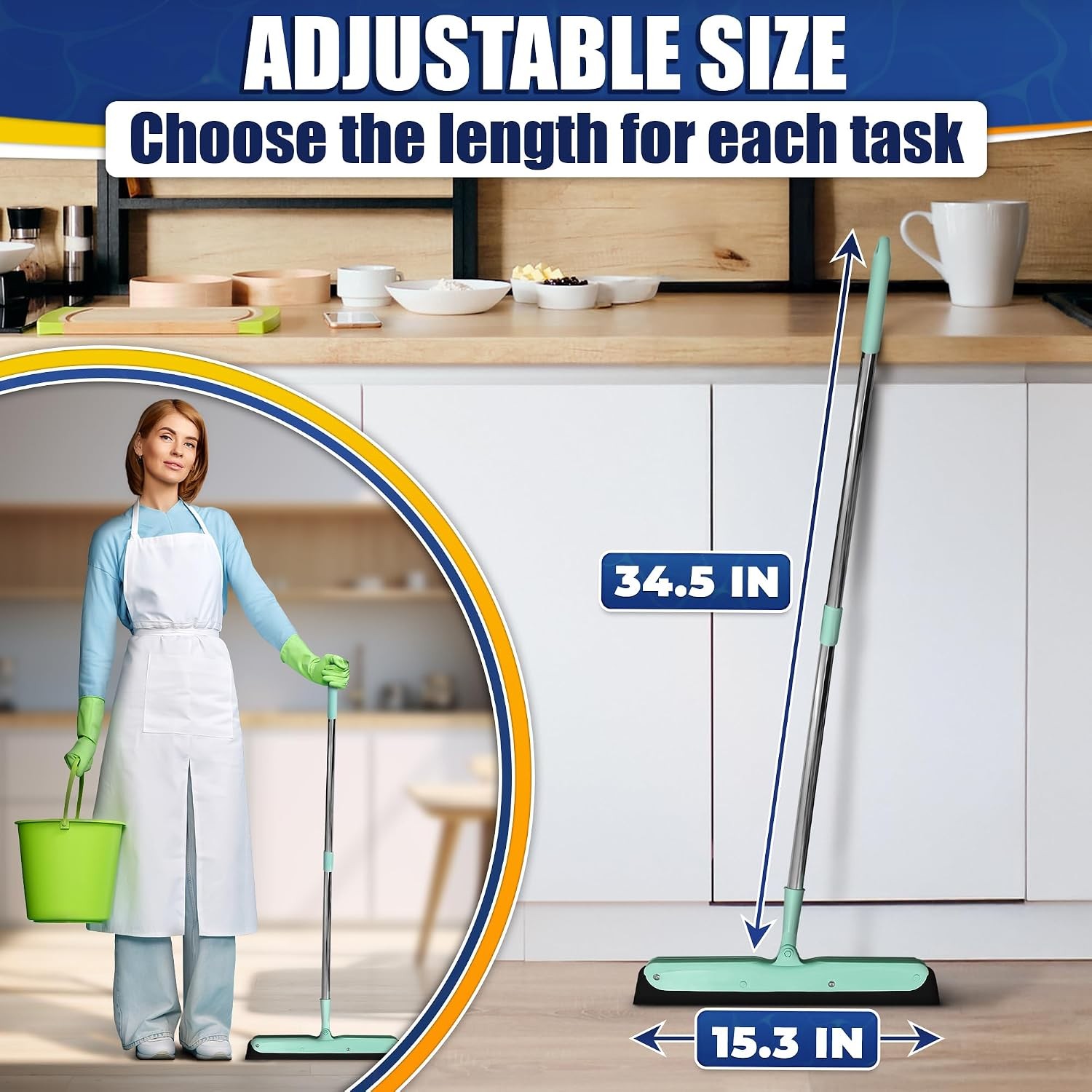 Floor Squeegee – 34.5″ Telescoping Squeegee for Window Cleaning with Durable