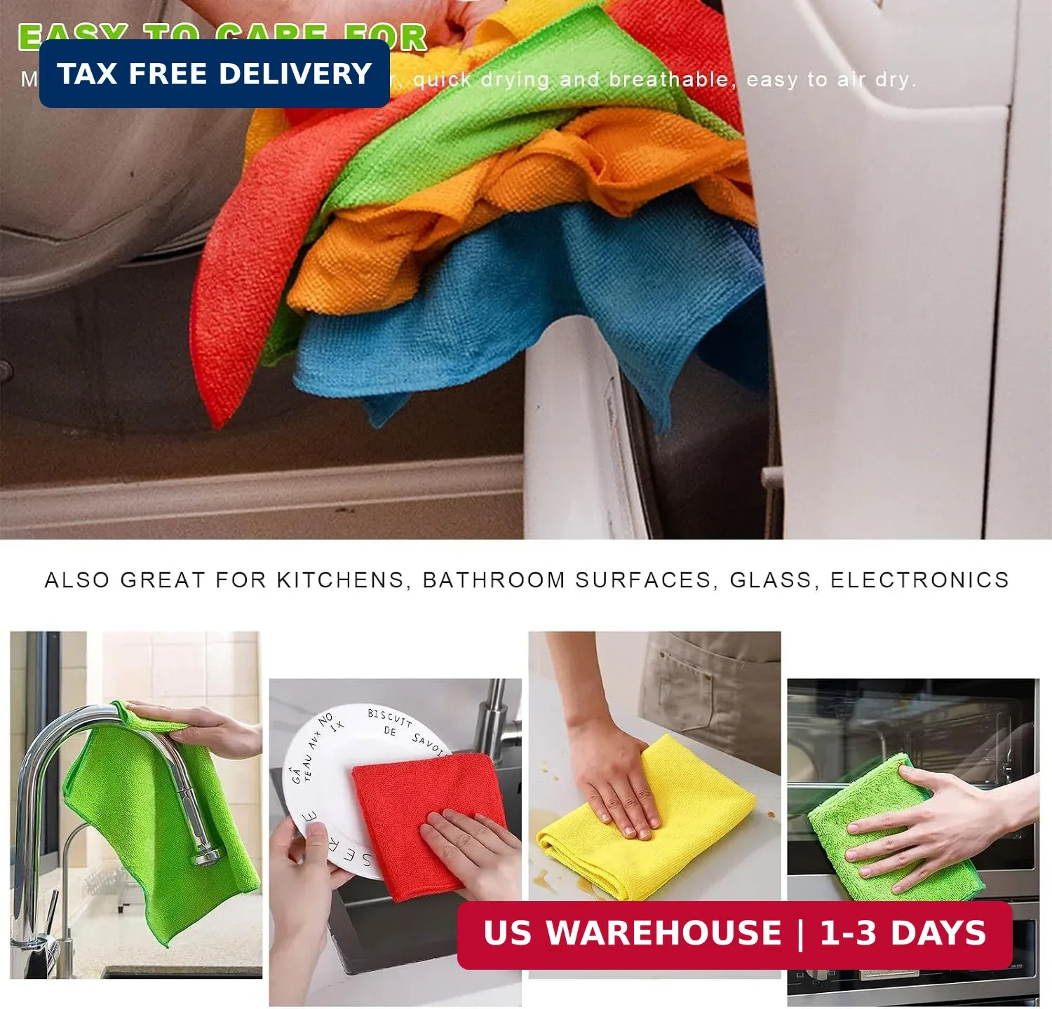 12PCS Microfiber Cleaning Cloths, 12″×12″ Soft Absorbent Streak-Free Car Drying