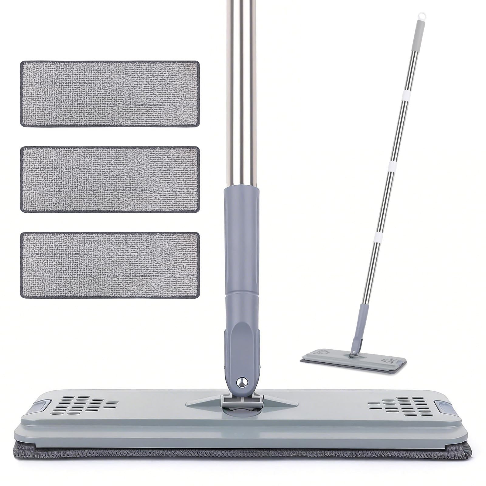 Flat Mop with 3 Pads, Microfiber Mops for Floor Cleaning Adjustable Handle 29…