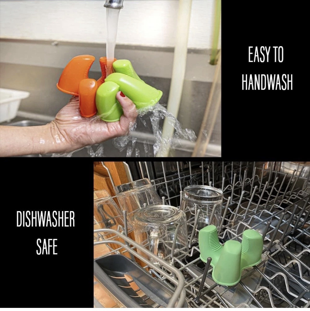 Silicone Finger Grip Cleaning Gloves Food Service One Size Green Orange Blue
