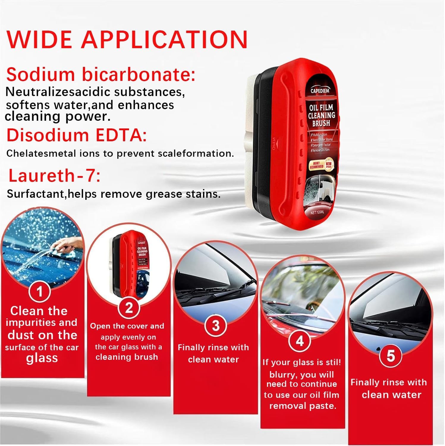 Fululuer Automotive Oil Film Cleaning Brush for Car Windows, Clear Vision Glass