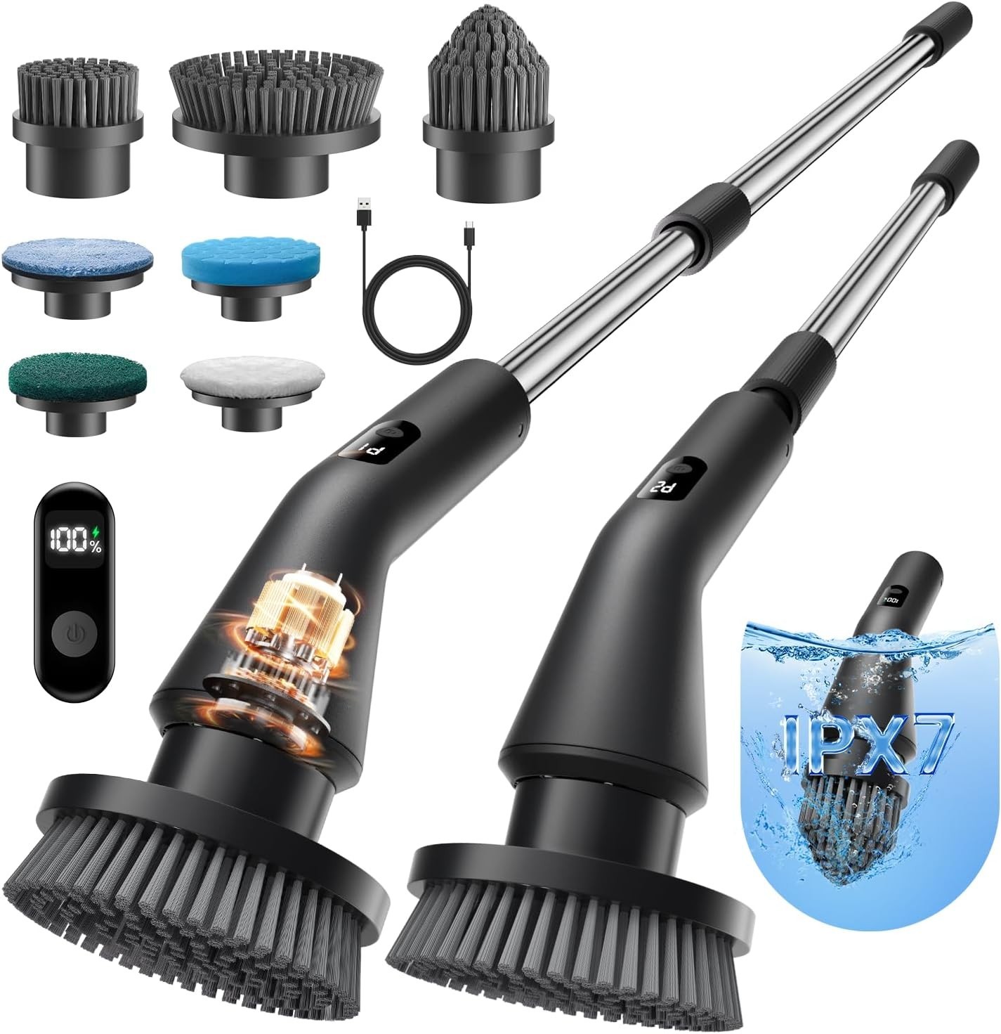 Cordless Spin Scrubber with 7 Brush Heads G1N