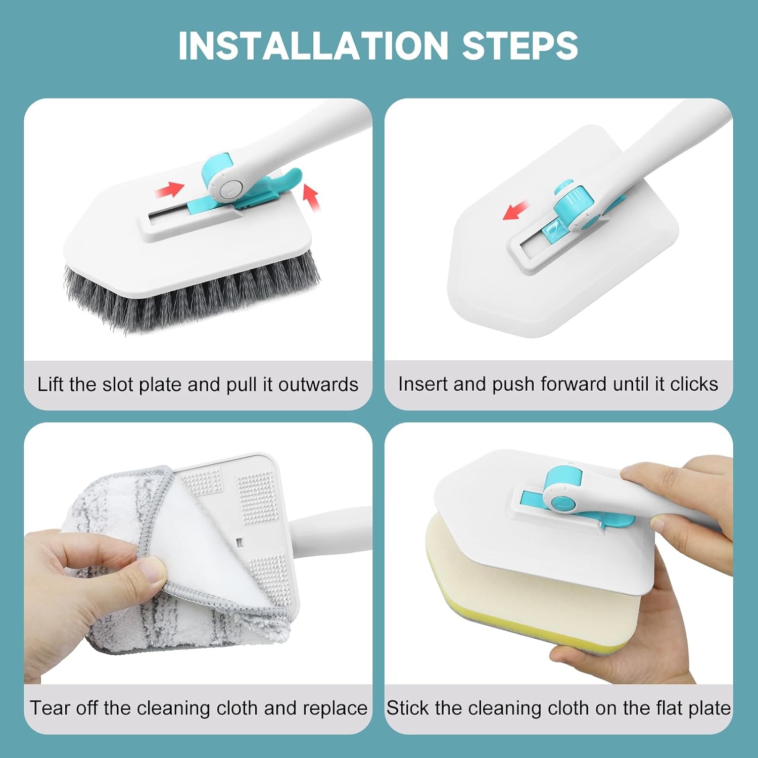 Scrubber with Long Handle, 3 in 1 Tile Tub Scrubber Brush with 3 Detachable