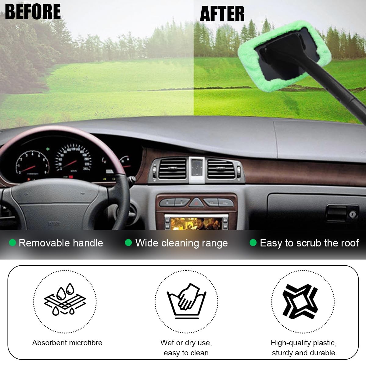 Gasedin Car Windshield Cleaning Tool, Microfiber 0.2 Ounce (Pack of 5), Green
