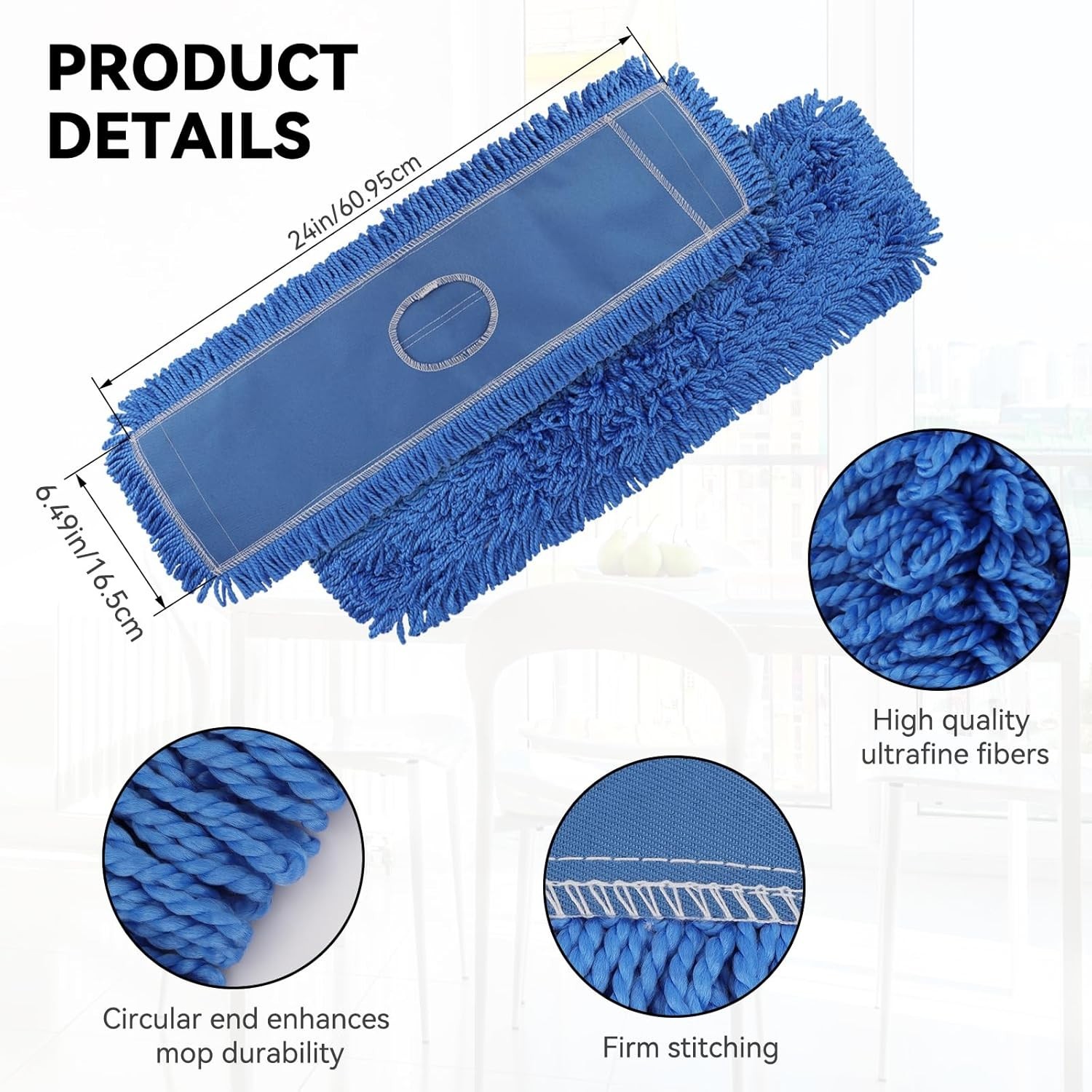 Dust Mop Head Replacement 24 Inch Blue Microfiber 3 Pack Commercial Sweeper