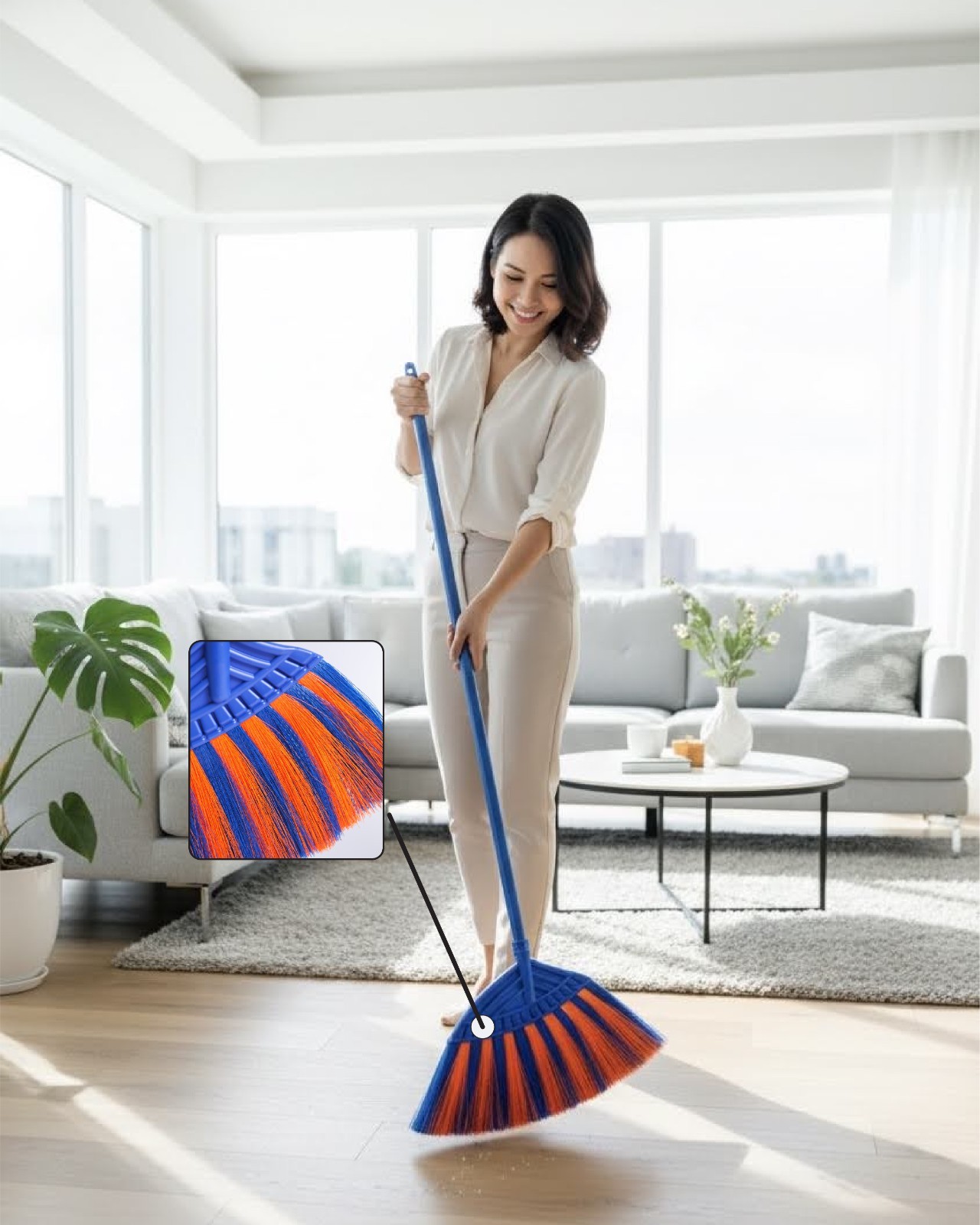 1 Pack Soft Sweeping Plastic Brooms Indoor& Outdoor/ Choi Nhua Thai Lan